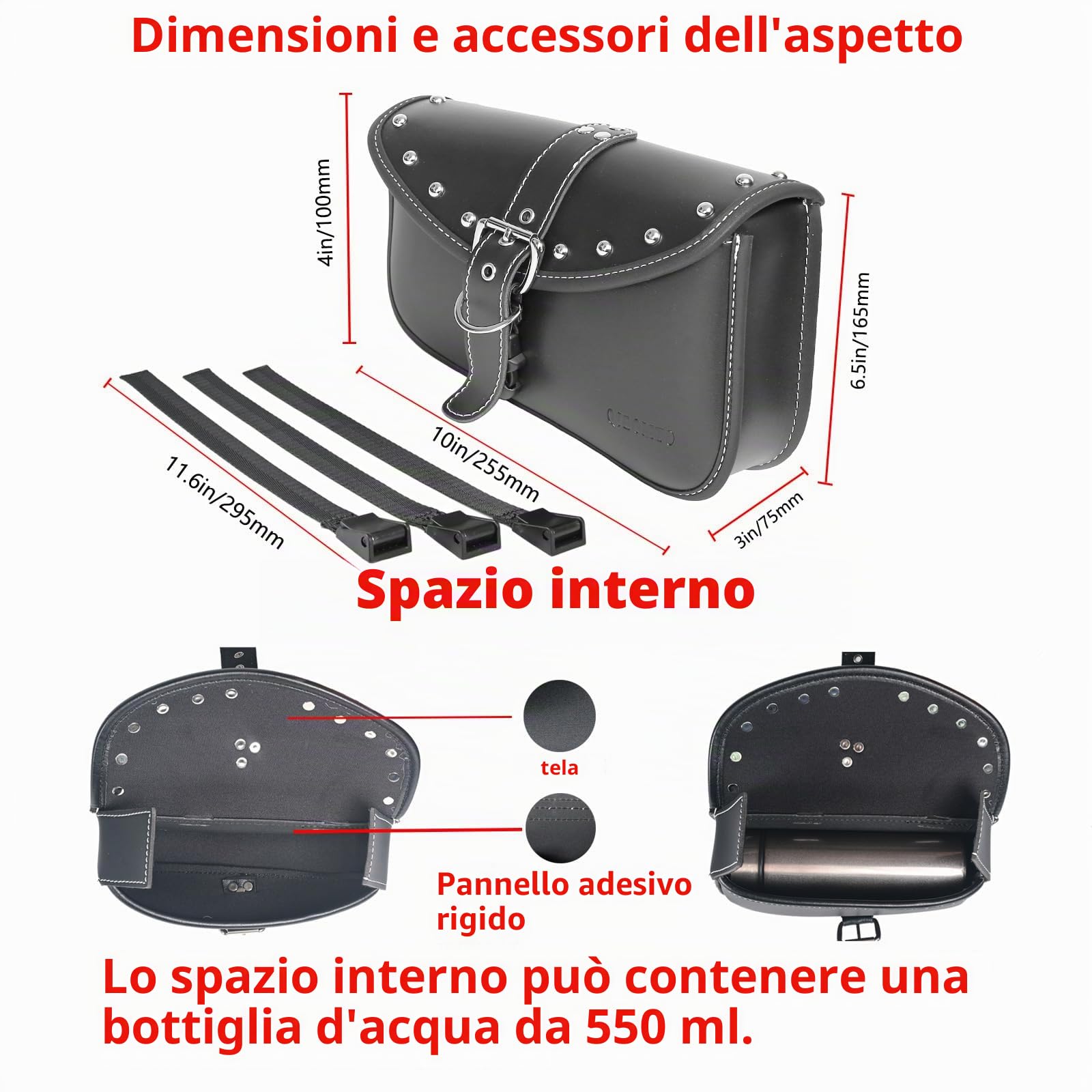 Borse da sella per moto laterali - Borse laterali Softail in pelle PVC per Harley Sportster impermeabile, borsa portautensili laterale, universale per moto (lato sinistro)
