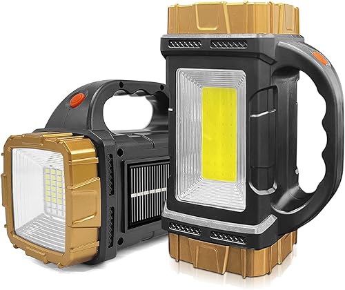 Civikyle Paquete de 2 linternas solares de alto lĂşmenes recargables al aire libre impermeable foco LED luz de trabajo linterna para emergencias de Civikyle Paquete de 2 linternas solares de alto lĂşmenes recargables al aire libre impermeable foco LED luz de trabajo linterna para emergencias de
