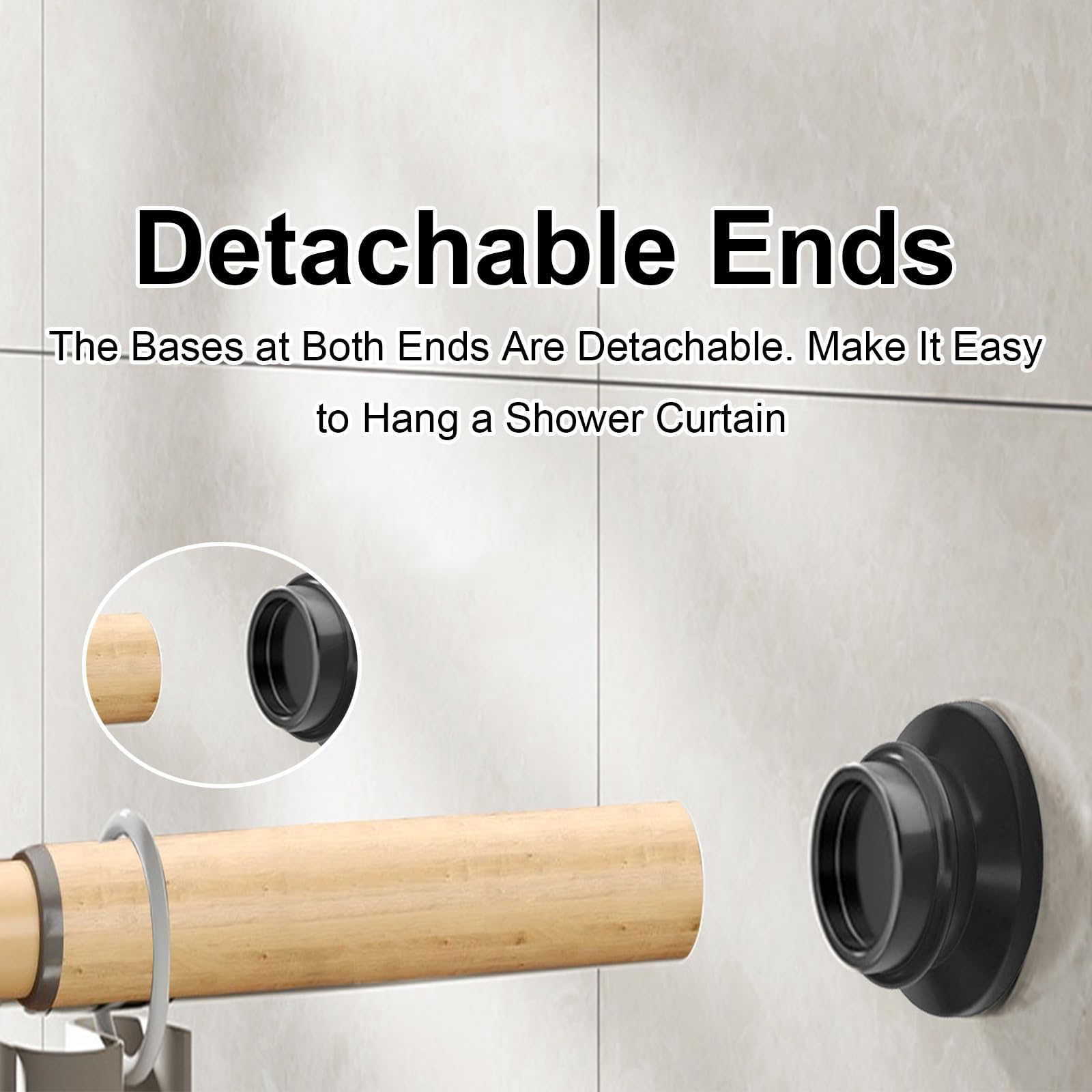 Tringle Rideau Réglable, Barre Rideau de Tension en Acier Inoxydable Imitation Bois, Antidérapante, Sans Perçage pour Salle Bai Placard(85-146cm/33-57in)