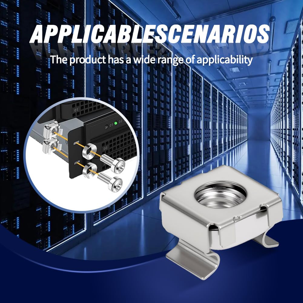 M6 Heavy-Duty Rack Mount Cage Nuts -100Pcs Cage Clips Nuts for Server/Network Racks (304 Stainless Steel)