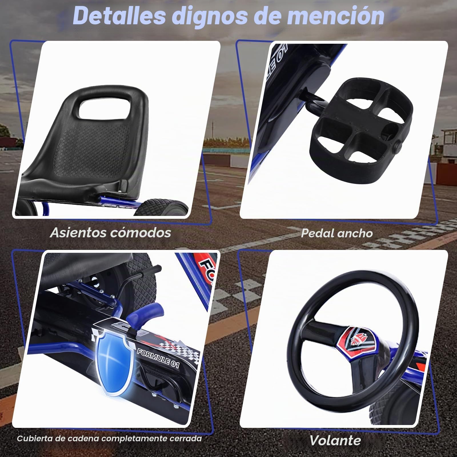 RELAX4LIFE Go Kart para Niños con Asiento Ajustable en 2 Niveles, 2 Pedales Antideslizantes y Freno de Mano, Coche de Pedales de PP con Ruedas de Goma, Adelante y Atrás, 101x61x62cm (Azul)