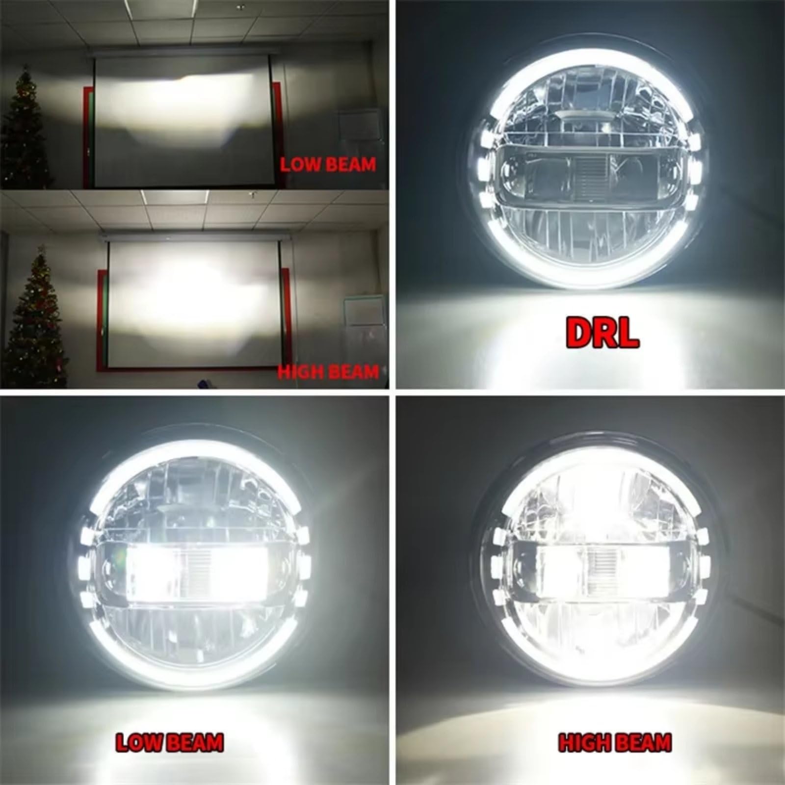 Fari Paraurti Anteriore Per Jeep Per Wrangler Per JK Fuoristrada Per Strada Per Lada 4x4 Fari Anteriori A LED DRL Luce Marcia Gruppo Ottico 7 Pollici Luce Marcia Diurna(Nero)