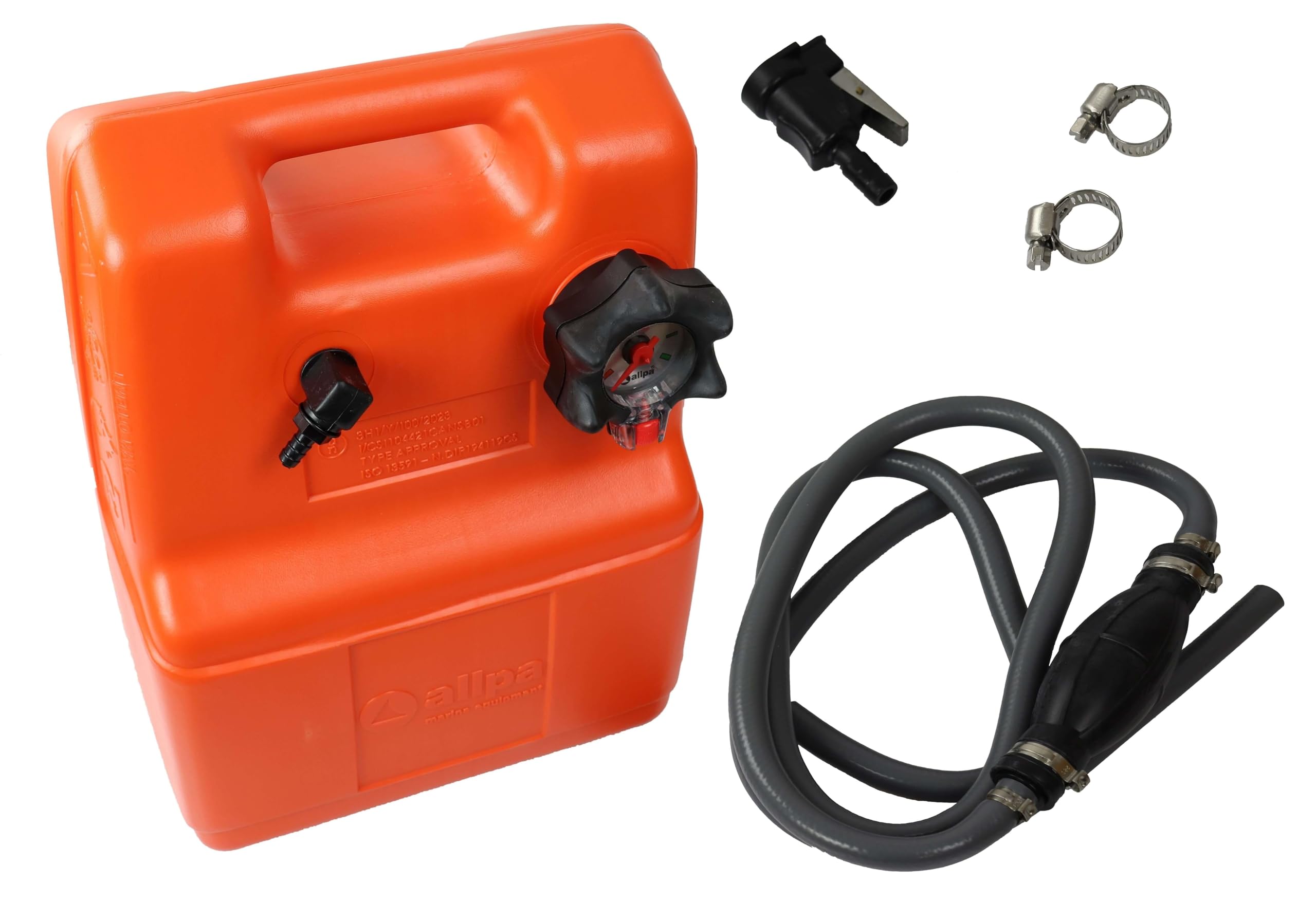 Tragbarer Tank 12/25l Benzintank Schlauch mit Pumpball+Motoranschluß Mercury Yamaha Suzuki Tohatsu Johnson Evinrude Bootstank inlusive Benzinschlauch 2m mit Pumpball (25l, Suzuki Rundstecker 13mm)