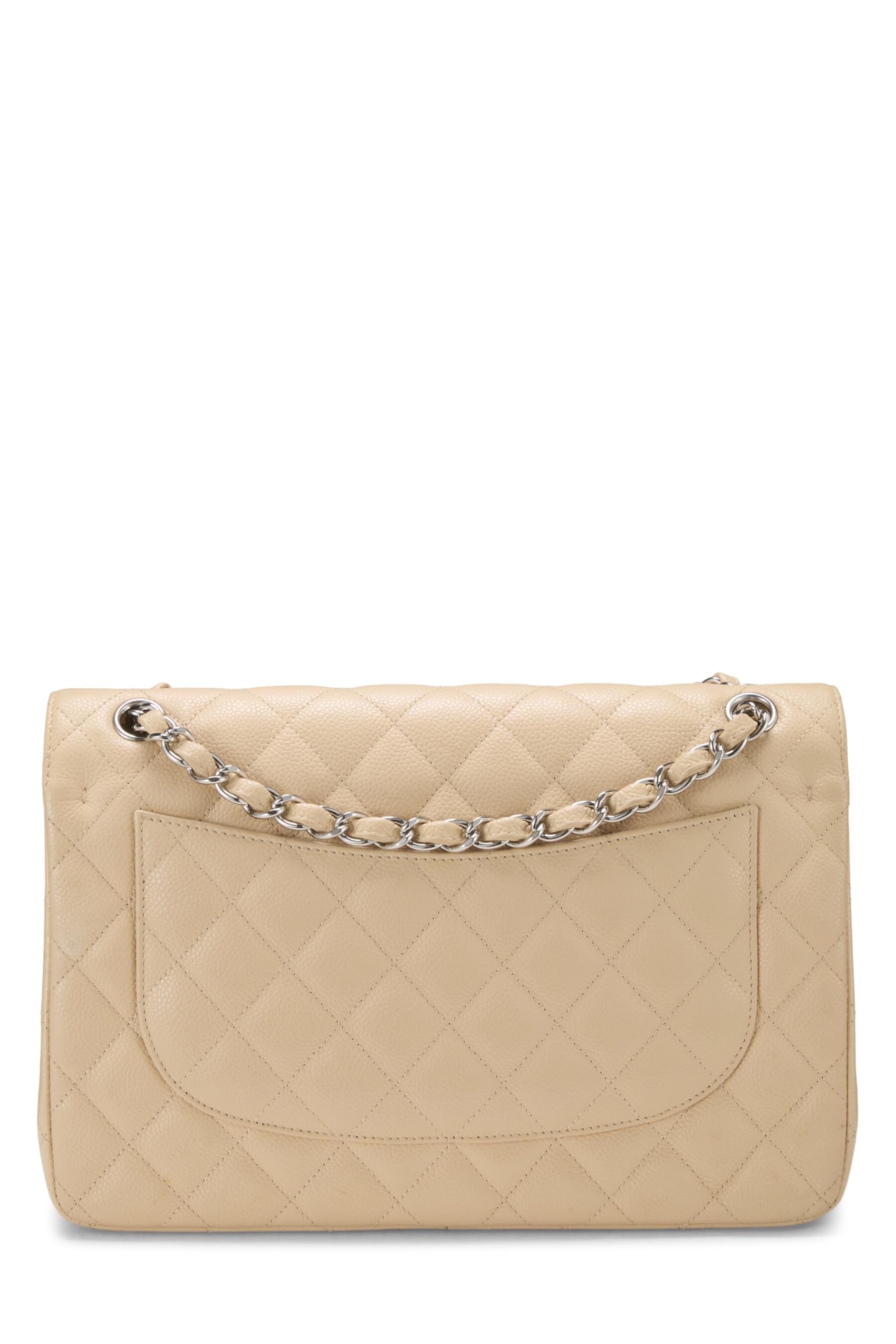 Chanel, Pre-Loved Beige Quilted Caviar New Classic Double Flap Jumbo, Beige