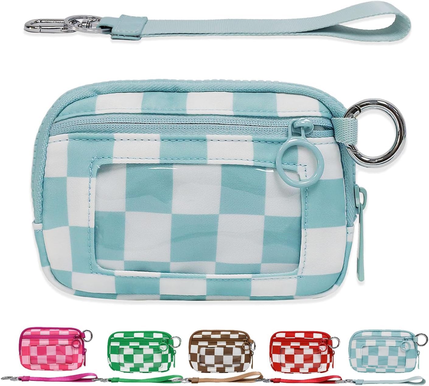 The Iris' Wallet 2nd Gen, The Iris Pouch Wristlet Zip Card Case with ID Window, Women's Waterproof Nylon Keychain Wallet (Blue Lattice)