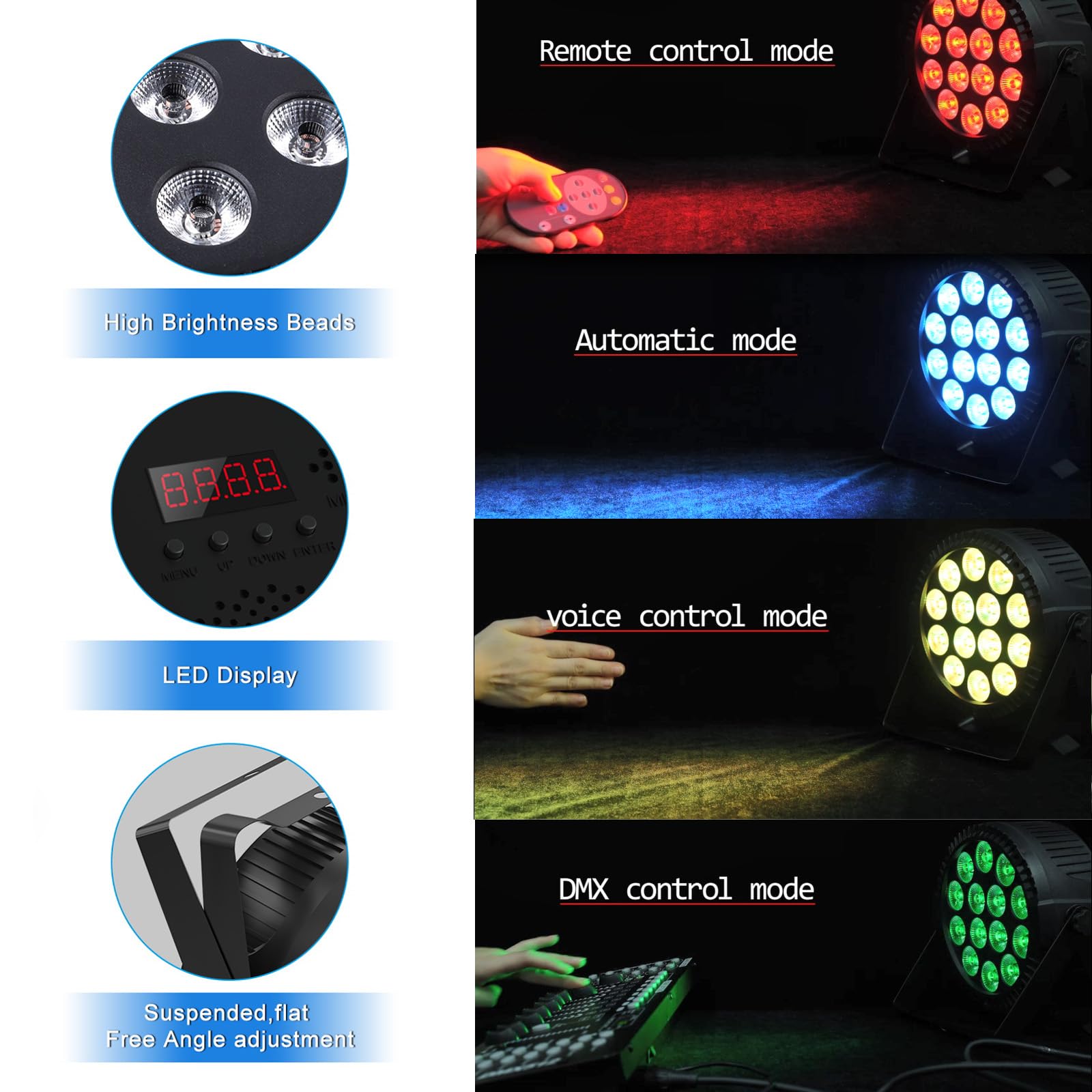 8PCS 84W Projecteur PAR LED RGBW Lumière avec télécommande, sac, console DMX et câble, éclairage de scène pour DJ, fêtes, mariages, festivals, clubs, Noël Halloween