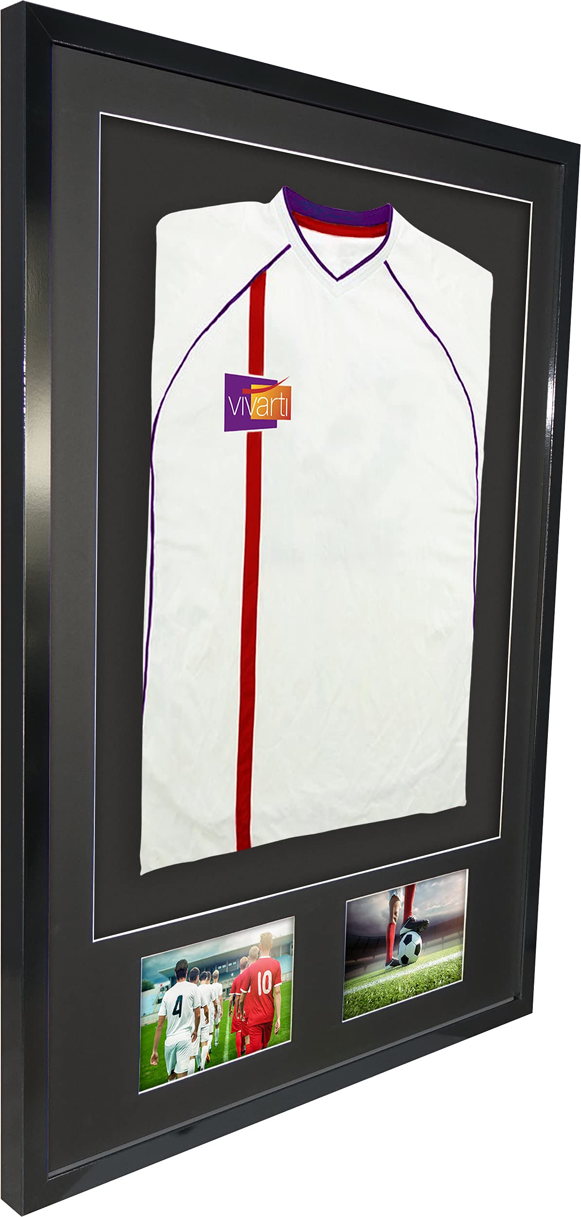 Vivarti DIY Erwachsene 3D montiert + doppelte Blende Sport-Shirt-Display-Rahmen für Fußballtrikot, Rugby-Shirt, Band-Shirt, Schattenbox – 61 x 91,5 cm – glänzender schwarzer Rahmen, schwarzes