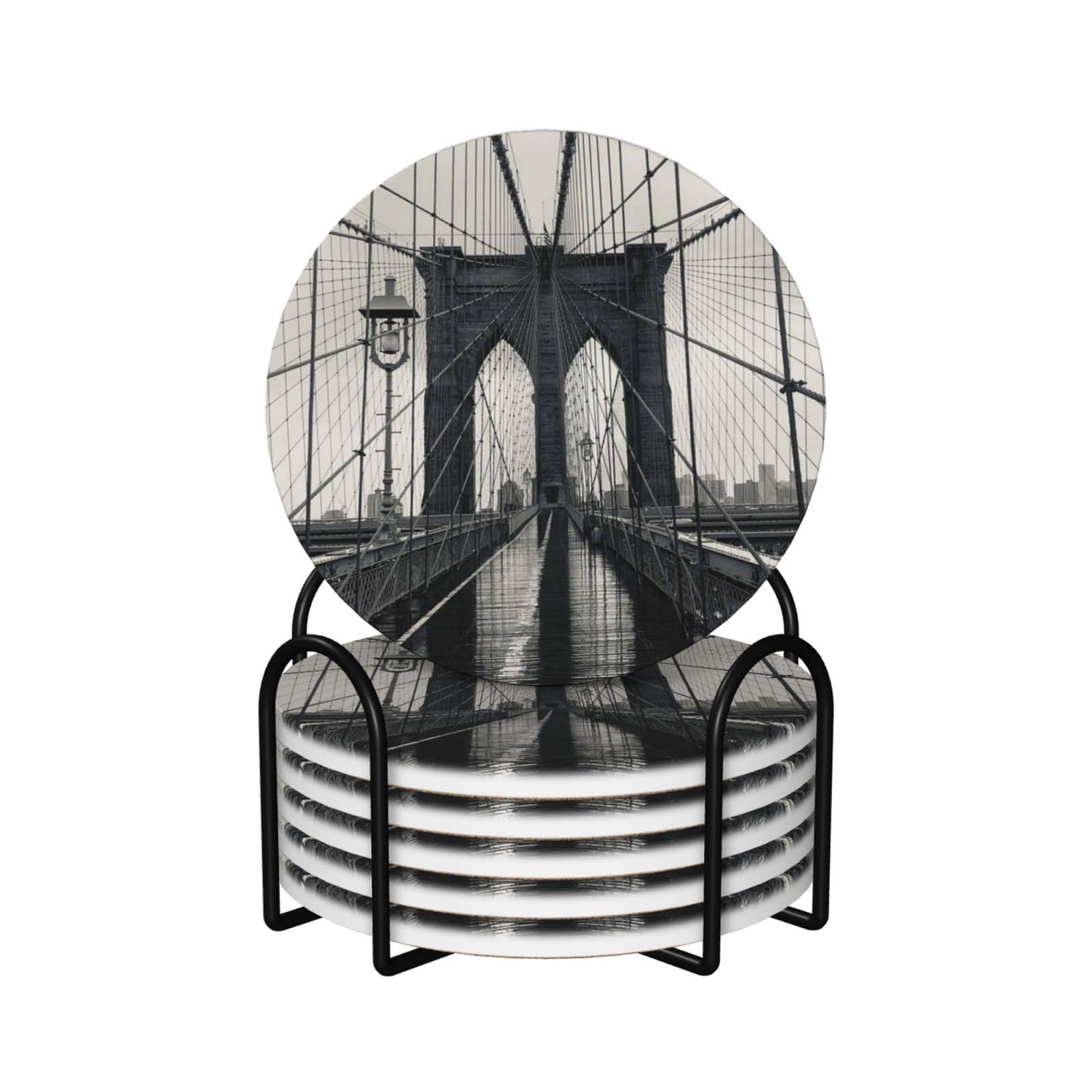 Dessous de verre en céramique et liège Brooklyn (Lot de 6 avec support noir)