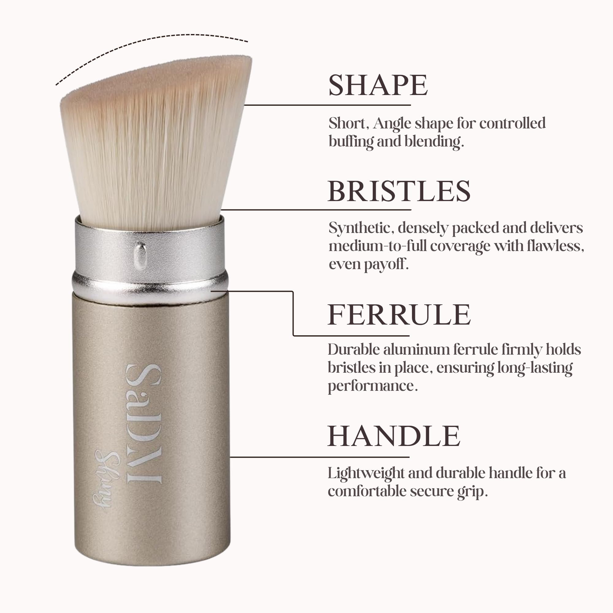 Kabuki Makeup Brush, White, Synthetic Hair, Professional Facial Brush with Retractable Handle, Portable Wand