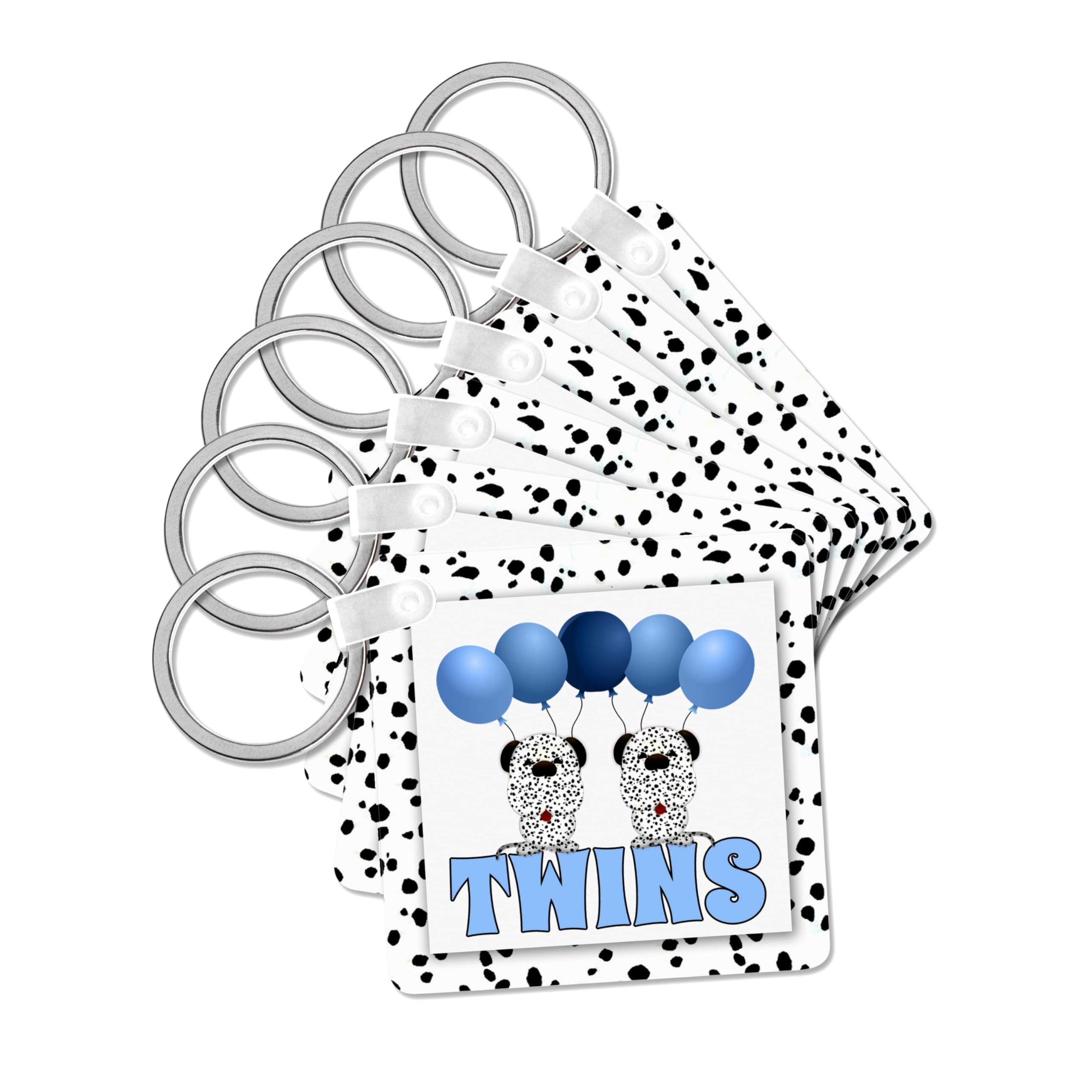 3dRose, Identical Twins Boys Dalmatians with Balloons in Blue and White, set of 6 Key Chains