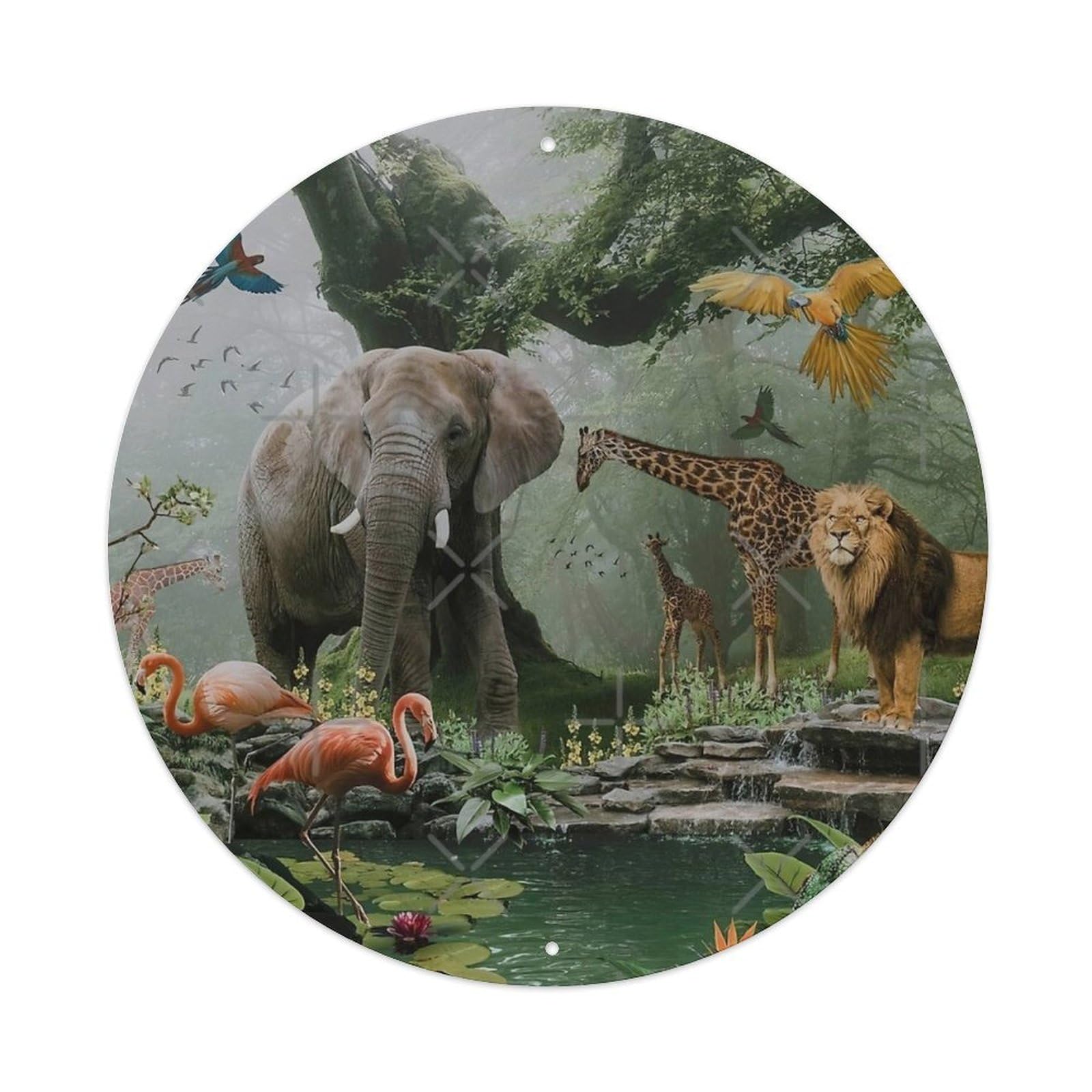 Tropical Forest Wildlife Elephant Tiger Lion Metal Tin Sign