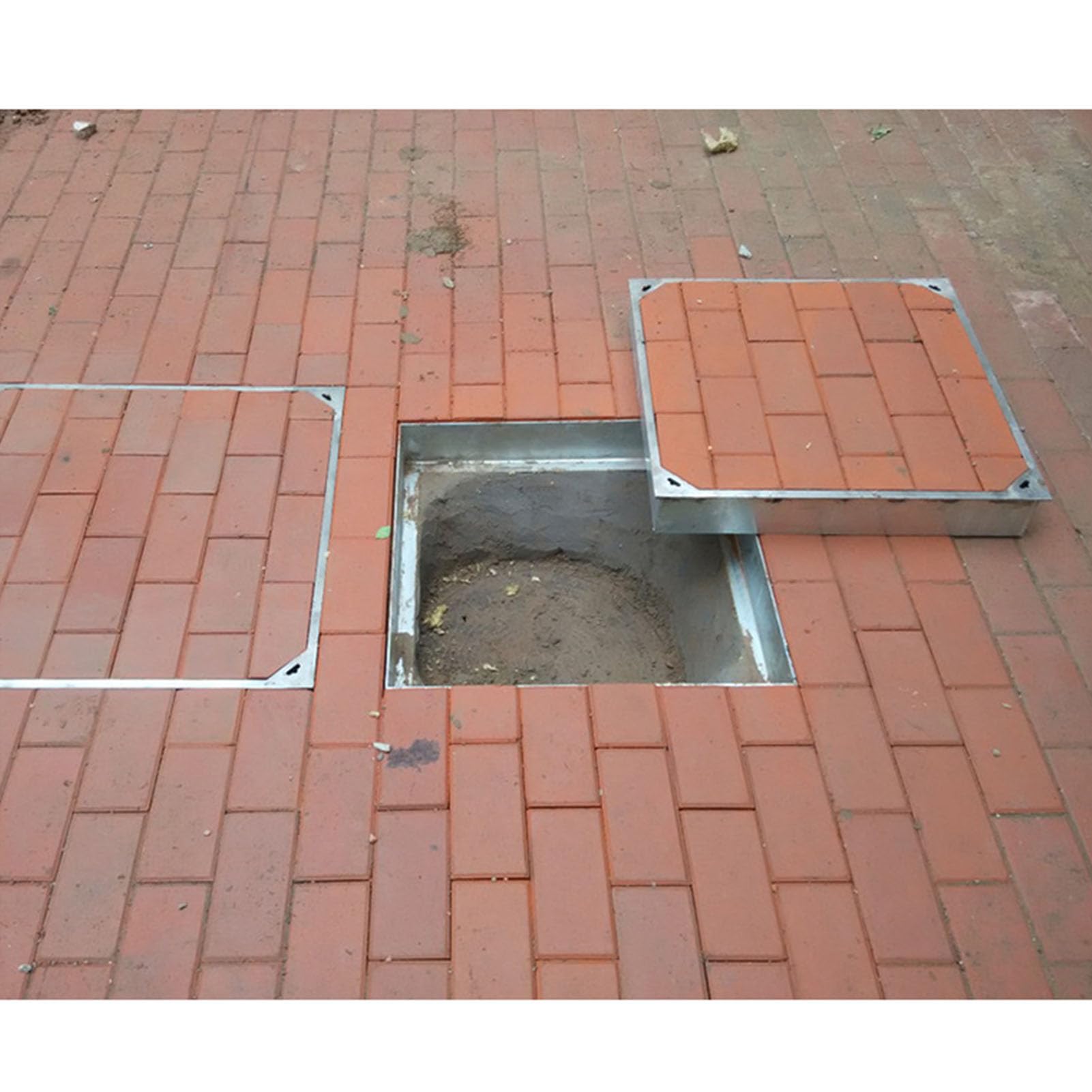 Rejillas De Cubierta de Alcantarillado Coladores de Drenaje, Marco Y Tapa De Registro De Acero Inoxidable，cubierta Invisible Para Cuenca Aguas Residuales,tapa Cuadrada Para Tanque Séptico Con Base