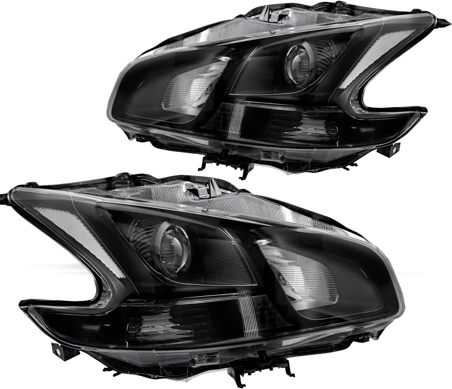 JSBOYAT Headlight Assembly Replacement for 2009-2014 Maxima 4-Door Sedan Halogen Projector Headlamp Driver and Passenger Side (Black Housing with Clear Reflector)