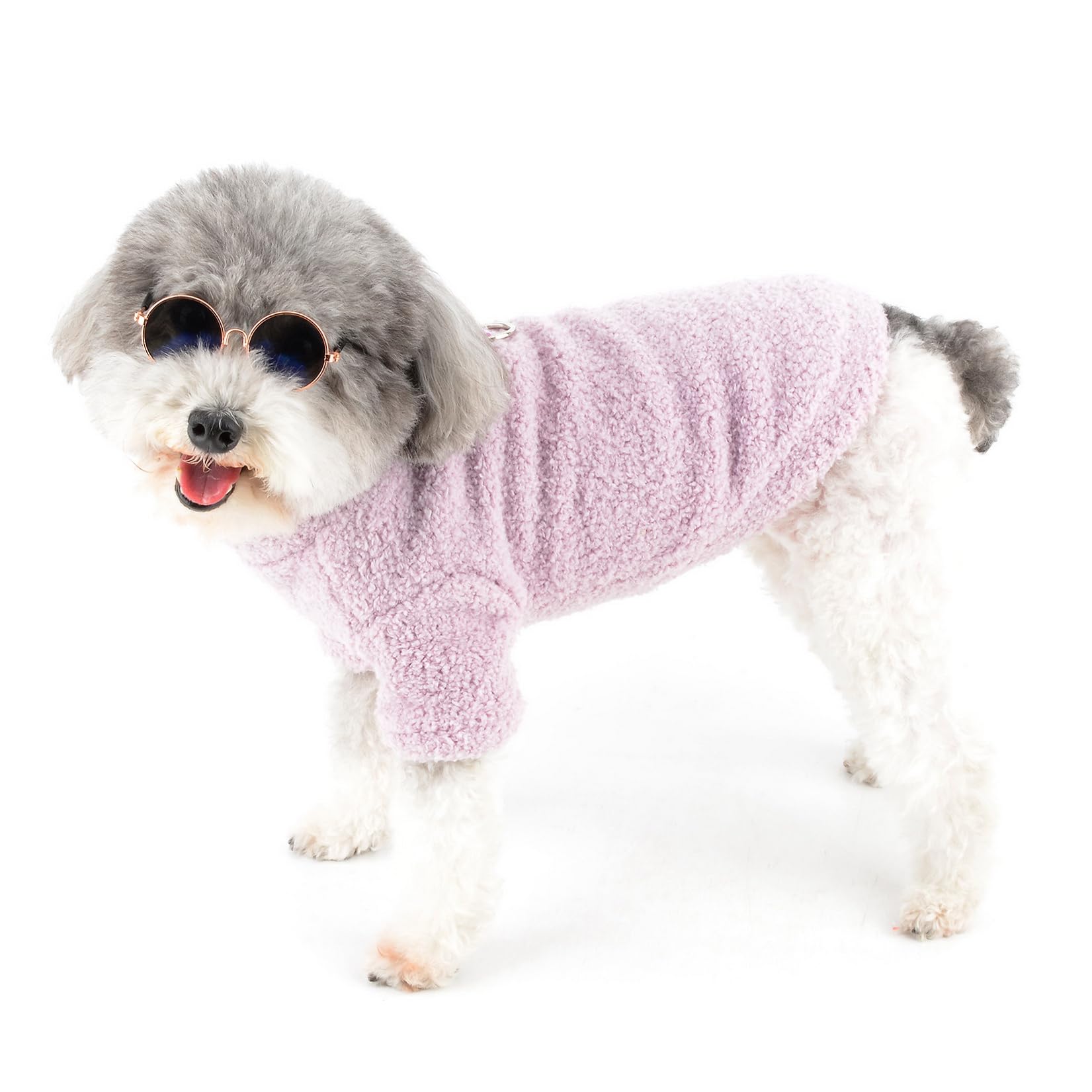 Zunea Dog Jumpers for Small Dogs Fuzzy Sherpa Fleece Winter Sweater Coats with D-Ring Soft Warm Pullover Puppy Clothes Cold Weather Jacket Coat Pet Girl Boy Chihuahua Yorkie Apparel Purple S - Image 2