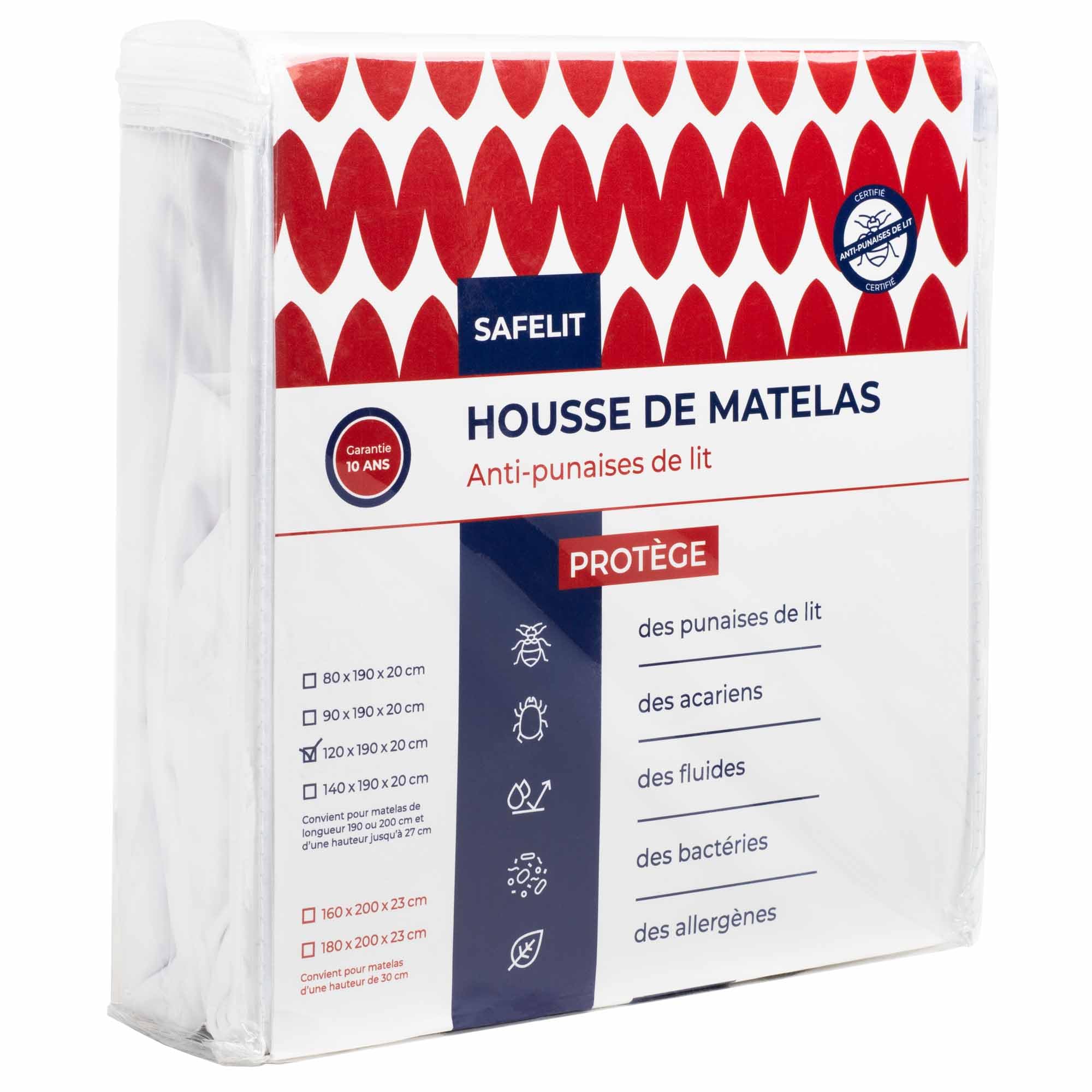 Housse de Matelas Anti punaises de lit SAFELIT - Anti ancariens - imperméable - Fermeture éclair sécurisée - Entreprise Française (90x190/200 épaisseur 18 à 27cm)
