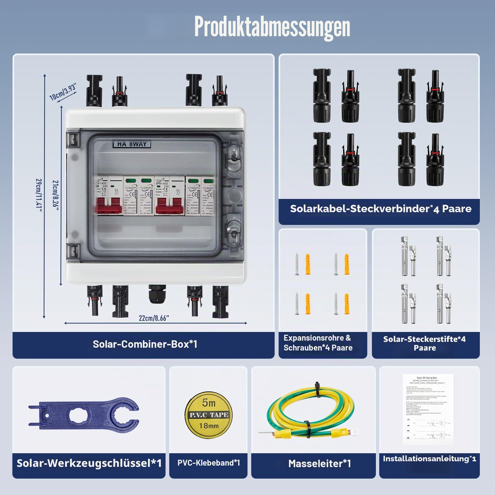 Überspannungsschutz PV Anlage, Solar Anschlusskasten DC 40A/1000V Blitzschutz PV Solar IP65 Wasserdicht Anschlusskasten Trennschalter, PV Anschlusskasten 2 in 2 Out Solar Kombinationskiste