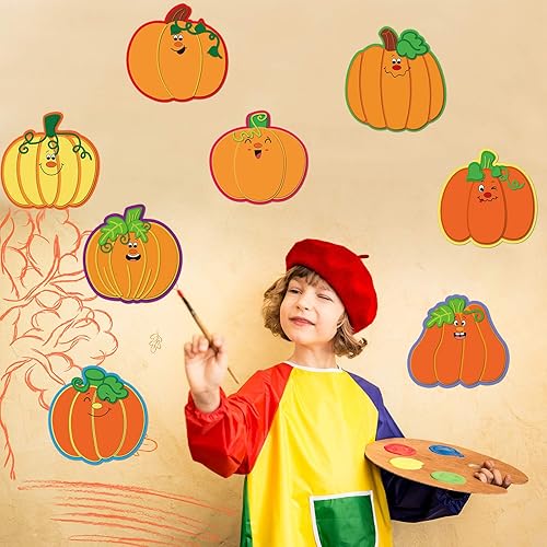 Miniatura 6 de Blulu 120 piezas de decoración de calabaza recortados de cartón con punta de pegamento para aula, tablón de anuncios escolar, tema de otoño, fiesta