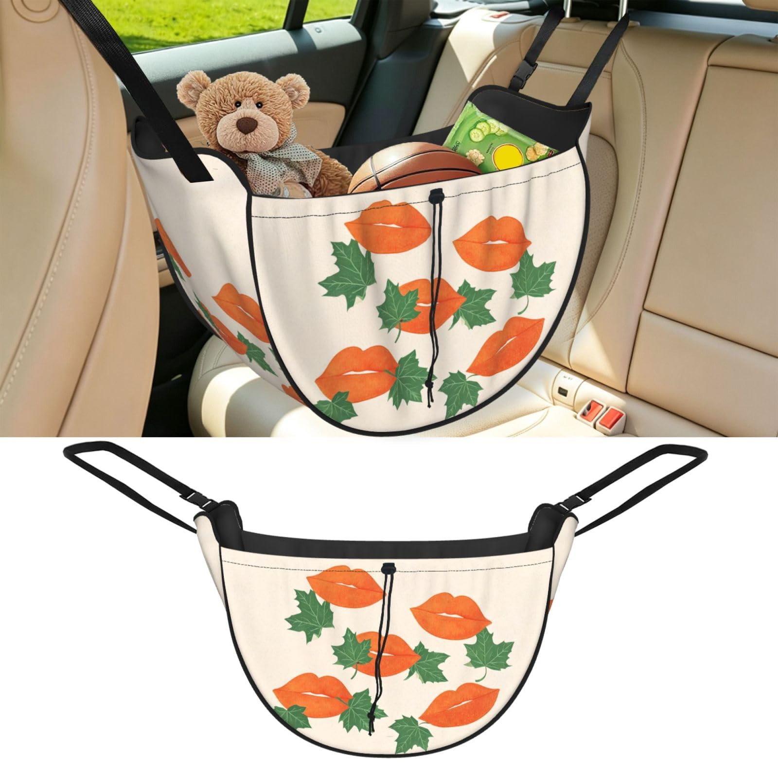 Cntdbu Black Lip Leaf Car Seat Organizer-Backseat Storage Bag For Travel