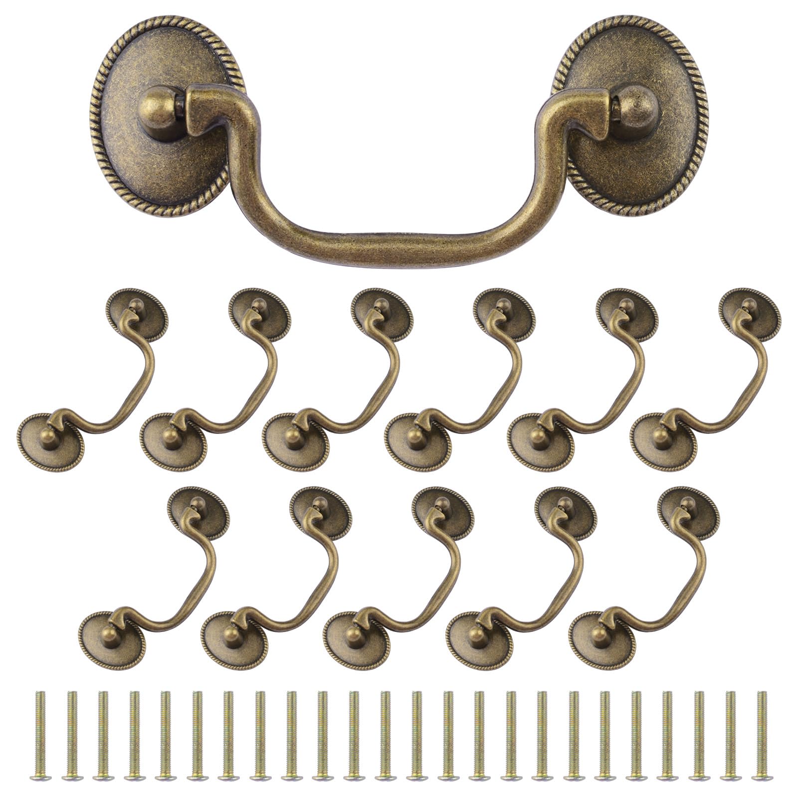 INCREWAY Drop Bail Handle Pulls, 12PCS Antique Drawer Pulls Handles Furniture Door Cabinet Pull Handles Hardware for Kitchen Cabinet Dresser（Brass）