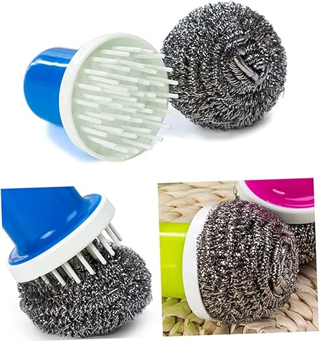 Miniatura 5 de Baluue 5 piezas con y limpiador de bolas fregaderos fregaderos multifuncionales estropajos cepillos de baño esponjas sucias de acero almohadilla de