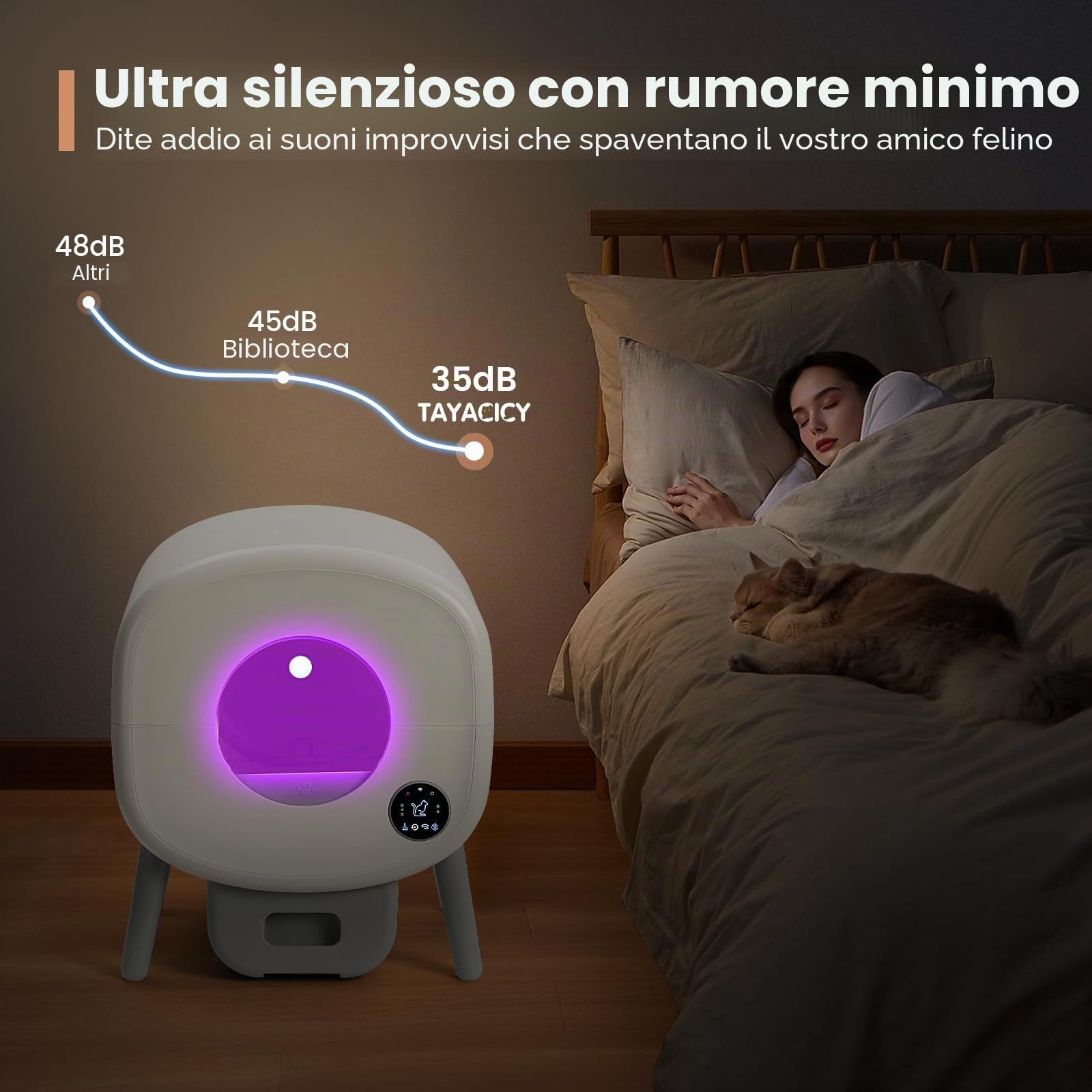 TAYACICY Lettiera autopulente, grande capacità, autopulente, per più gatti, con controllo app e protezione di sicurezza, 2 sacchetti per lettiera, colore bianco