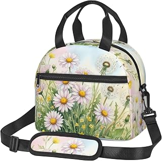 Dandelion and Daisy Lunch Bag with Adjustable Shoulder Strap for Women Men Reusable Lunch Box Leakproof Tote Bags Insulated Cooler for Work Travel Outdoor(9 x 5 x 7.8 Inches)