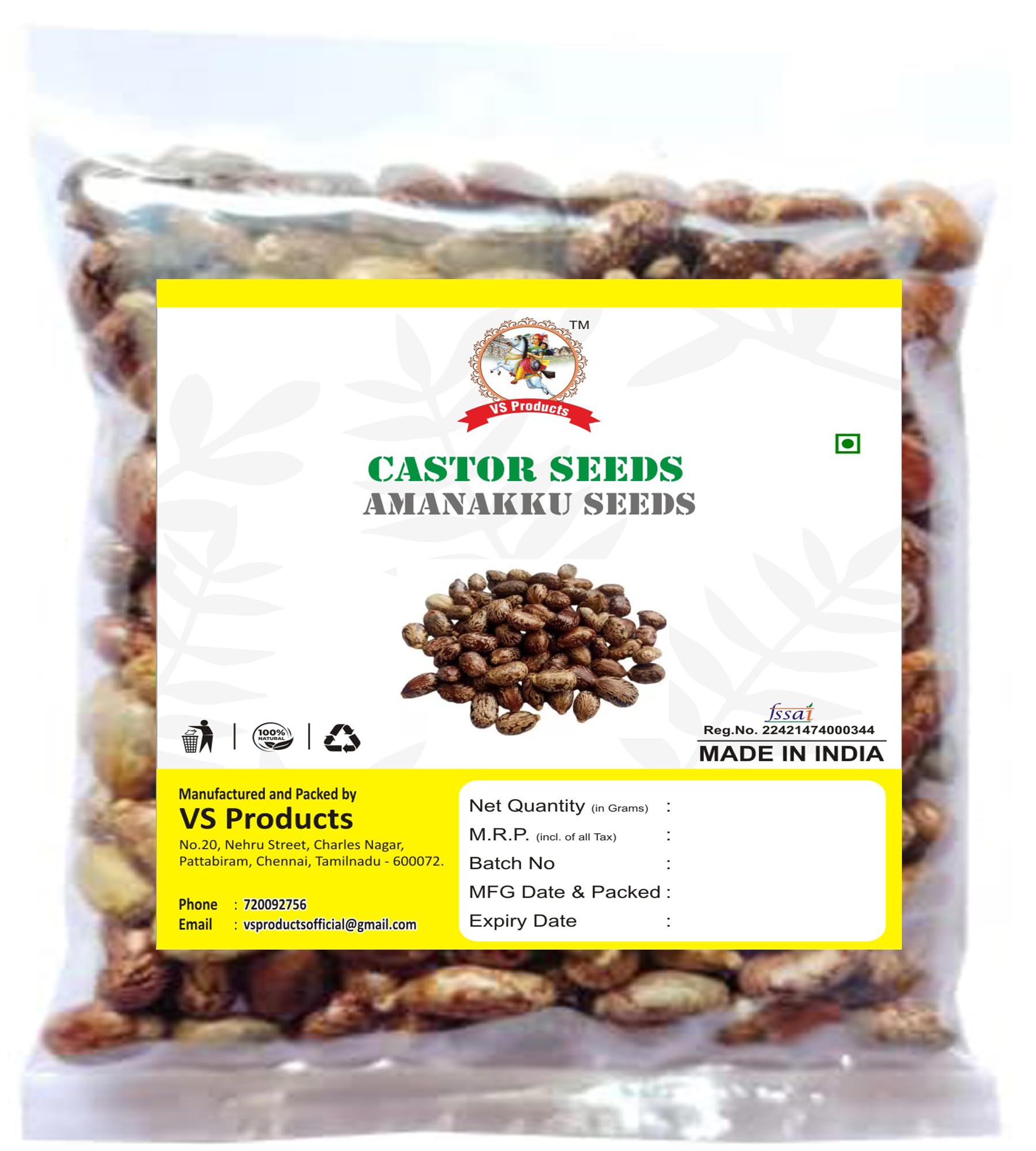 VS Products Castor Seeds, 100g, Ricinus Communis Seeds, Arand Seed, Arandi Ke Beej, Amanakku Seeds, Erand Seed, (pack of 1 x 100g) (B09GPDVNRC) Amazon Price History, Amazon Price Tracker