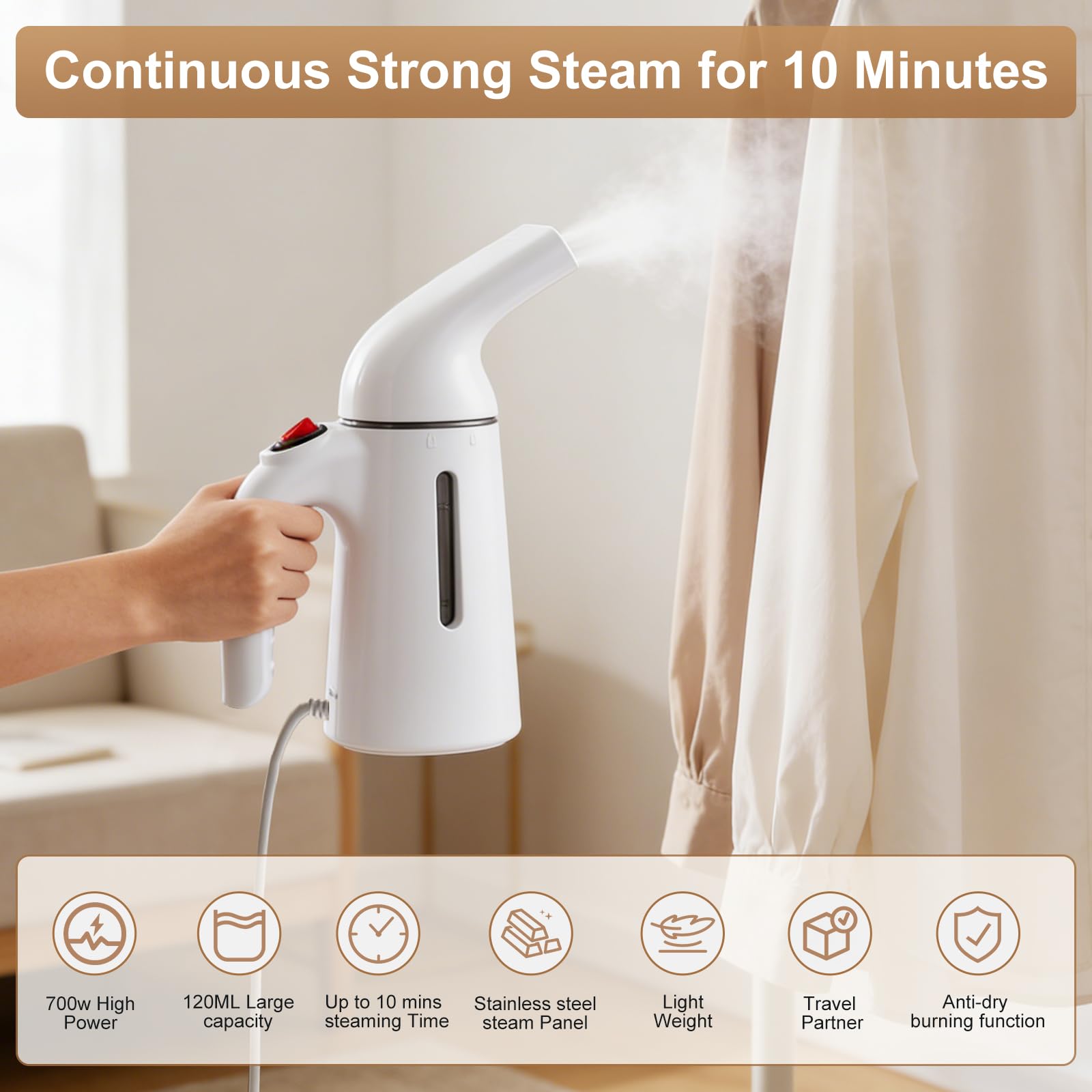 Souvik Ferro da Stiro a Vapore con Spegnimento Automatico, Riscaldamento Rapido, Rimozione Rapida Delle Pieghe, Vaporizzatore per Viaggi, Ufficio, Casa, Serbatoio da 120 ml, 700 W, Bianco