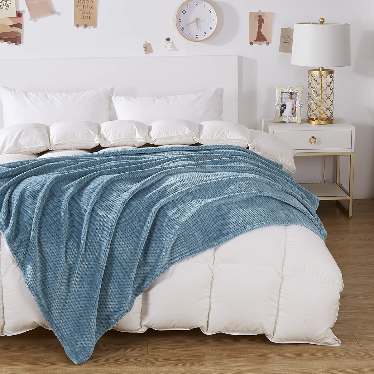 Lake Blue Throw Blanket, Flannel Merbau 50×60 Inches, All Season Microfiber Velvet Super Luxury Lightweight Warm Soft Cozy...