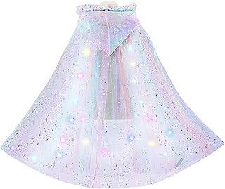 Derefine Capa de Princesa Colorida para Niñas con Capa de Tul con Capucha LED, Capa de Princesa Colorida para Niñas con Capa de Tul con Capucha LED para Vestir a Niñas Pequeñas (Rojo