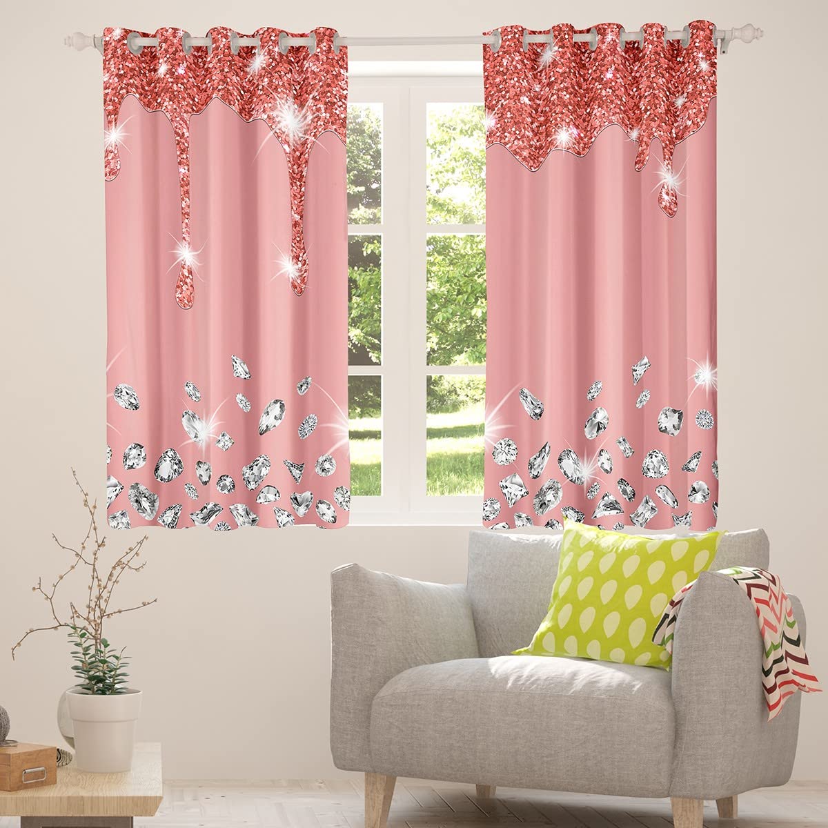 Rideaux occultants à strass pour chambre à coucher, rideaux occultants rose jade (30 % à 50 %) - 132 x 228 cm