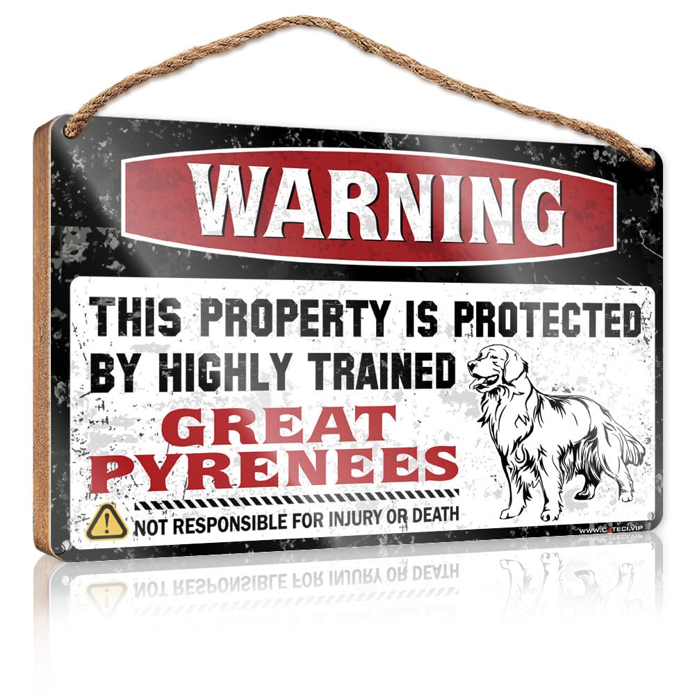 FRINTOXA Funny Desk Signs Warning This Property Is Protected By A Highly Trained Great Pyrenees Wooden Sign(20X30CM)