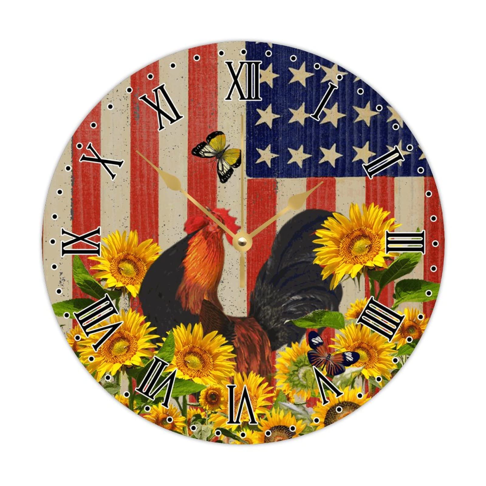 Horloge murale ronde en bois silencieuse pour chambre et cuisine rétro