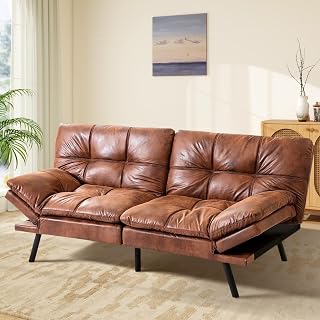 MUUEGM Brown Futon Sofa Bed Leather Memory Foam Modern Office Couch Sleeper Bed Convertible Love seat Sofa for Small Spaces,Apartment,Office with Adjustable Armrest Backrest - Amazon product rated Grade B