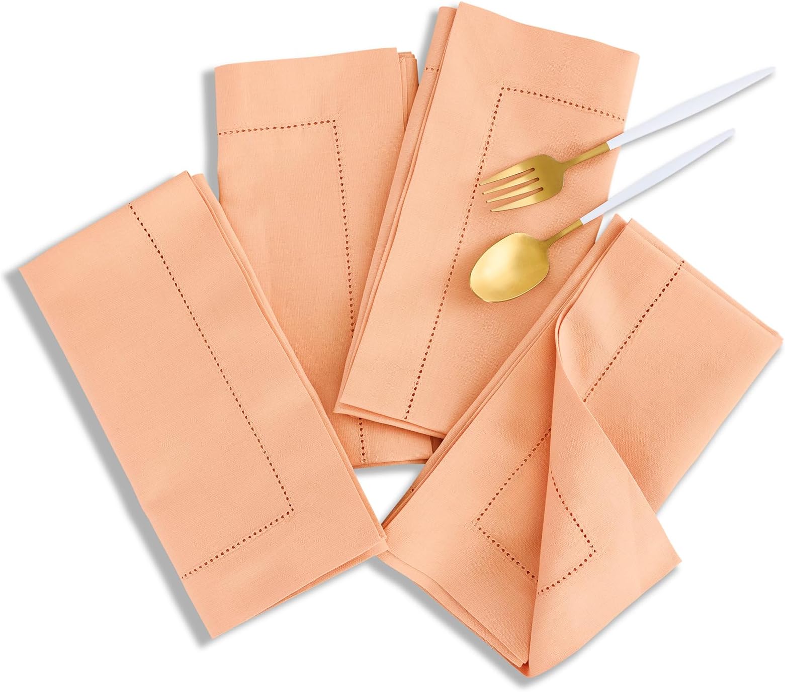 Solino Home Cotton Linen Napkins Set of 4 - Hemstitch Peach Bloom Dinner Napkins Cloth 20 x 20 Inch for Mothers Day, Spring, Easter - Handcrafted and Machine Washable