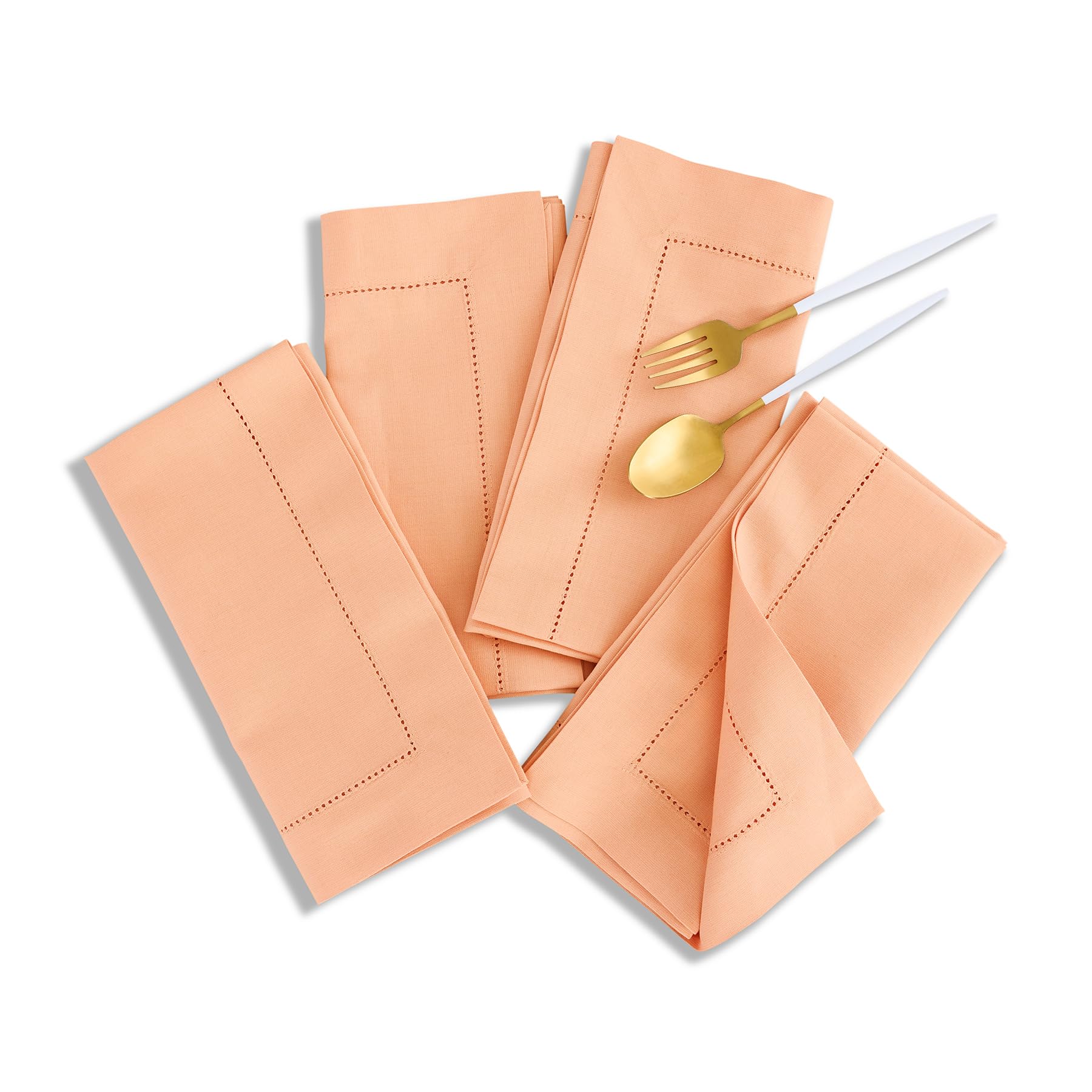 Solino Home Cotton Linen Napkins Set of 4 - Hemstitch Peach Bloom Dinner Napkins Cloth 20 x 20 Inch for Summer - Handcrafted and Machine Washable