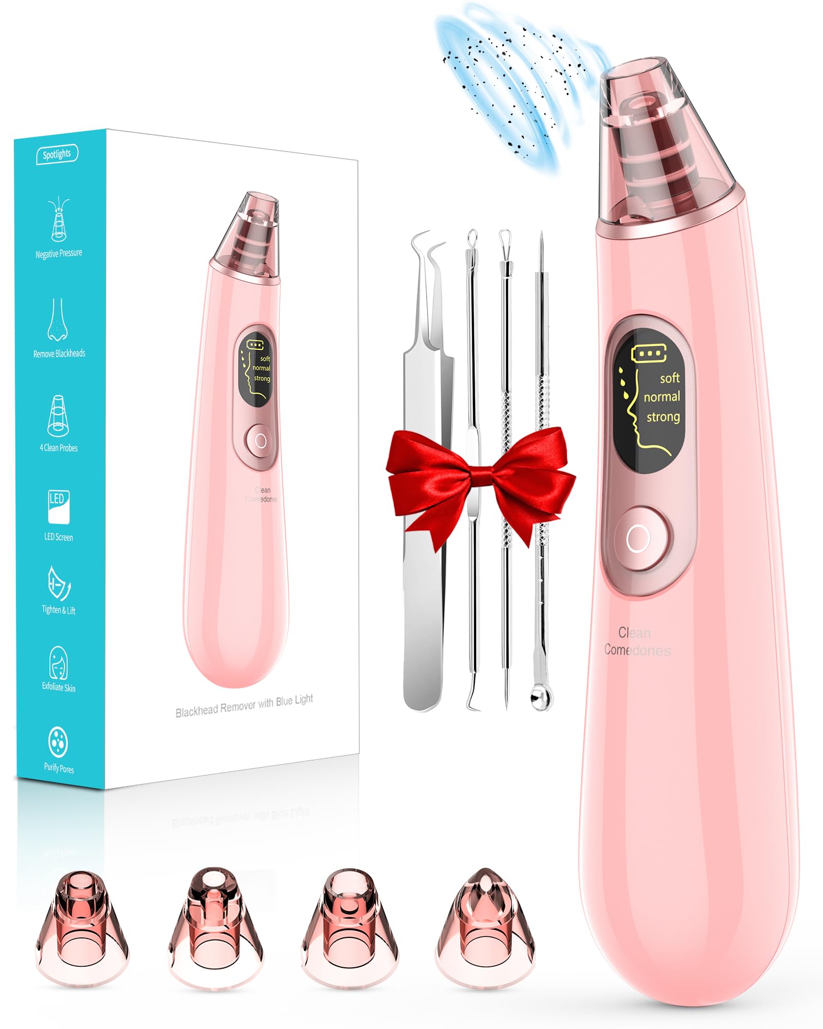 Pore Vacuum, Blackhead Remover Vacuum for Face Acne Comedone Whitehead Extractor Kit with 3 Suction Power & 4 Probes and LED Display Electric Blackhead Remover