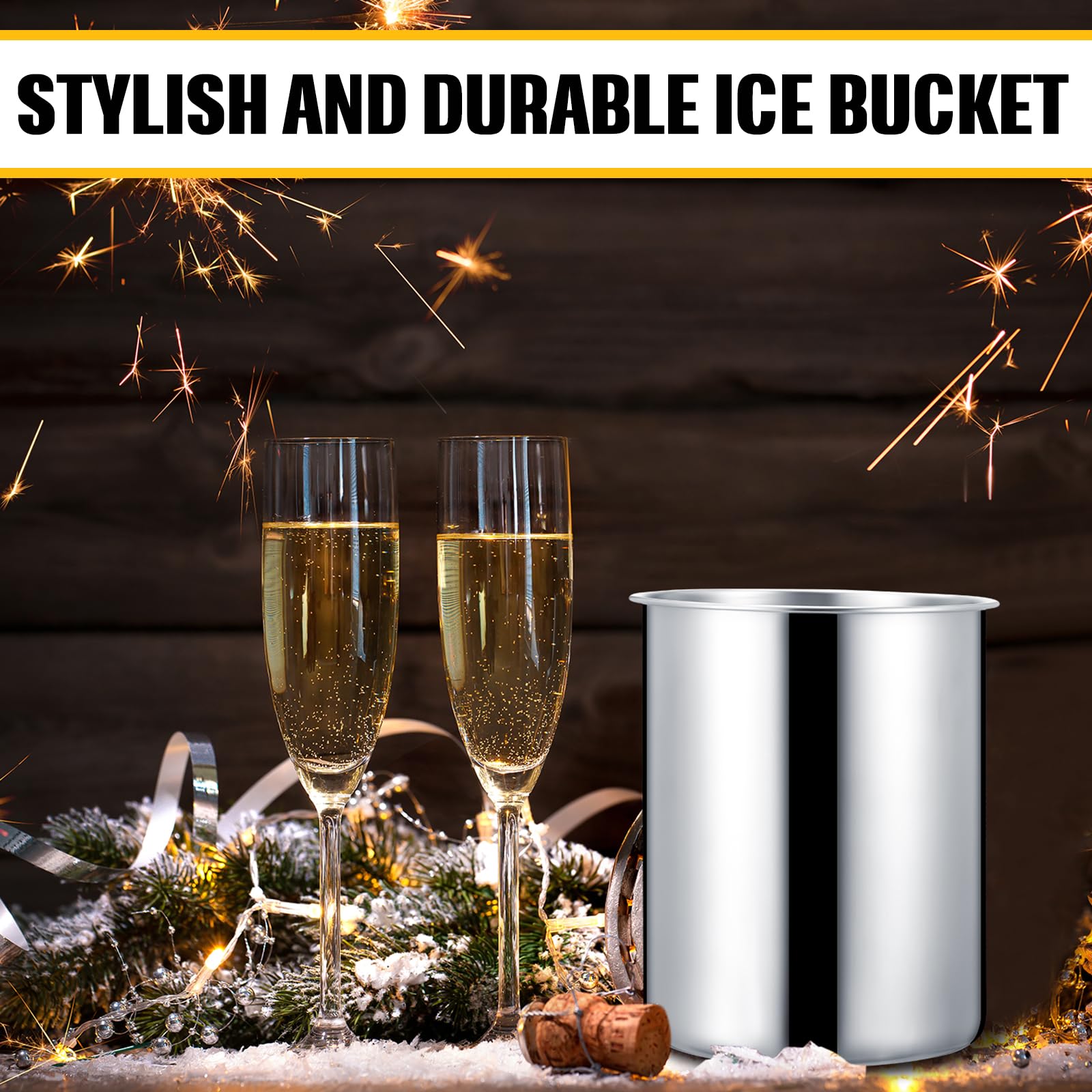 Domensi Cubeta enfriadora de vino de acero inoxidable de 2,5 L, para botellas de vino, mantiene el frío durante horas, enfriador de botellas de vino, aislado, para champán, cerveza, hielo, 6 unidades