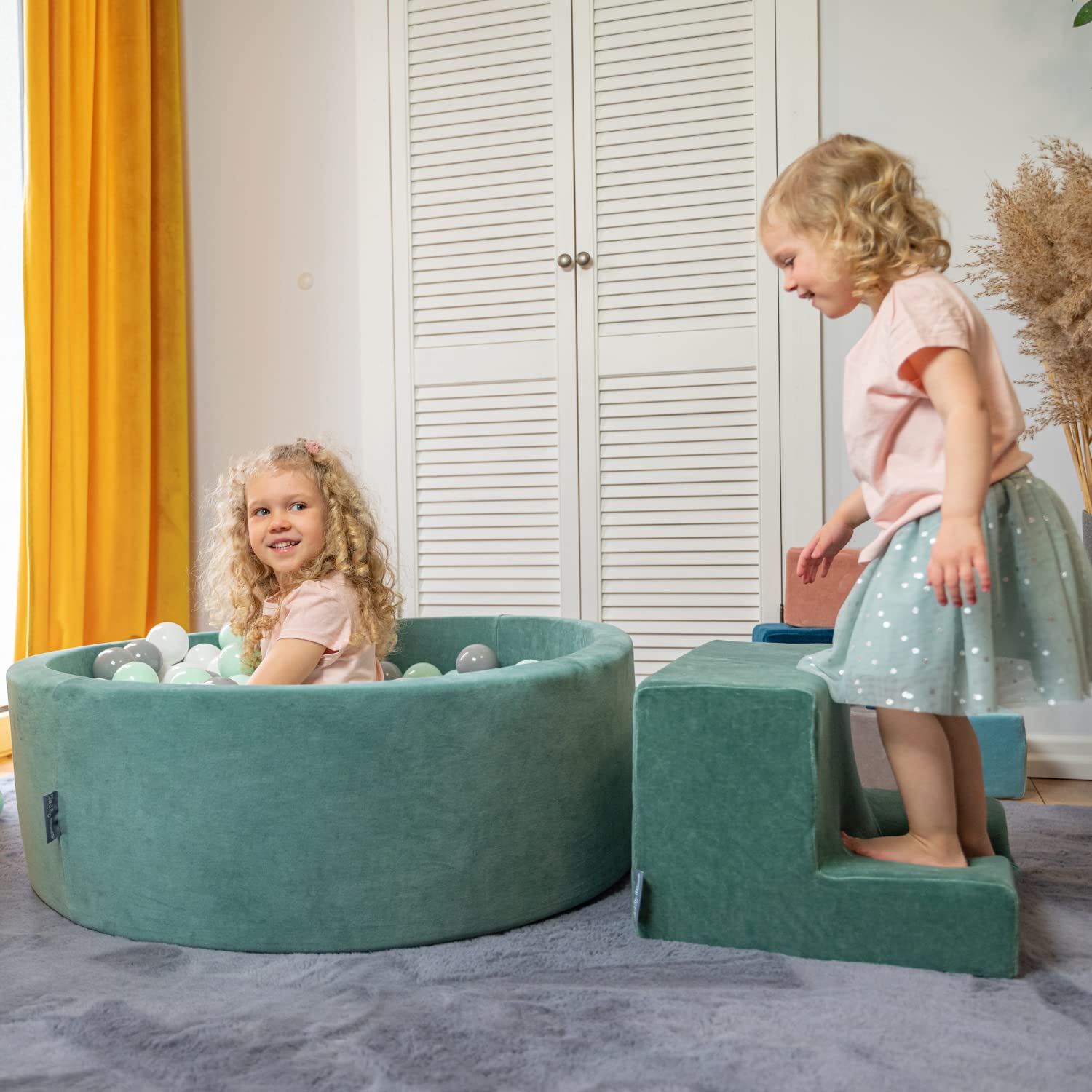 KiddyMoon Area di Gioco in Schiuma con Tondo Piscina di Palline per Bambini Piscina (200 Palline) + Gradini, Beige Sabbia: Beige Pastello/Giallo Pastello/Bianco/Menta/Rosa Chiaro