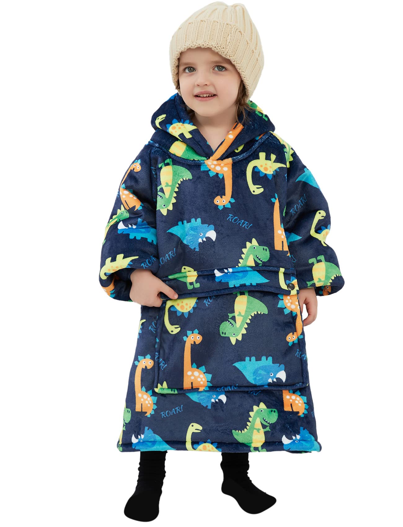 KFUBUO Dinosaur Wearable Blanket Hoodie for Kids Toddlers Sherpa Blanket Sweatshirt with Pocket 2-6 Year Old Boy Birthday Gifts
