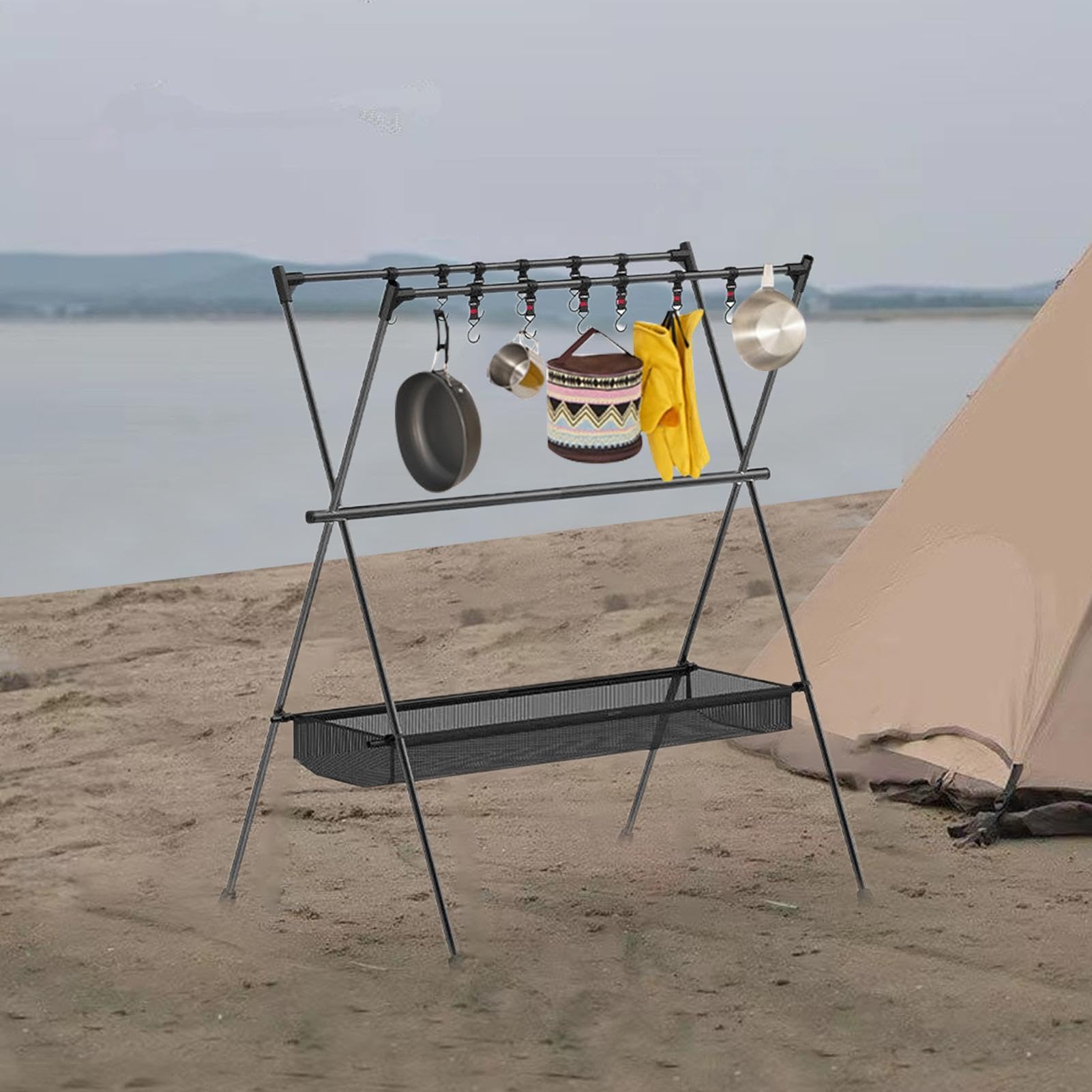 Amazon.co.jp: ハンギングラック キャンプ収納ラック ランタン