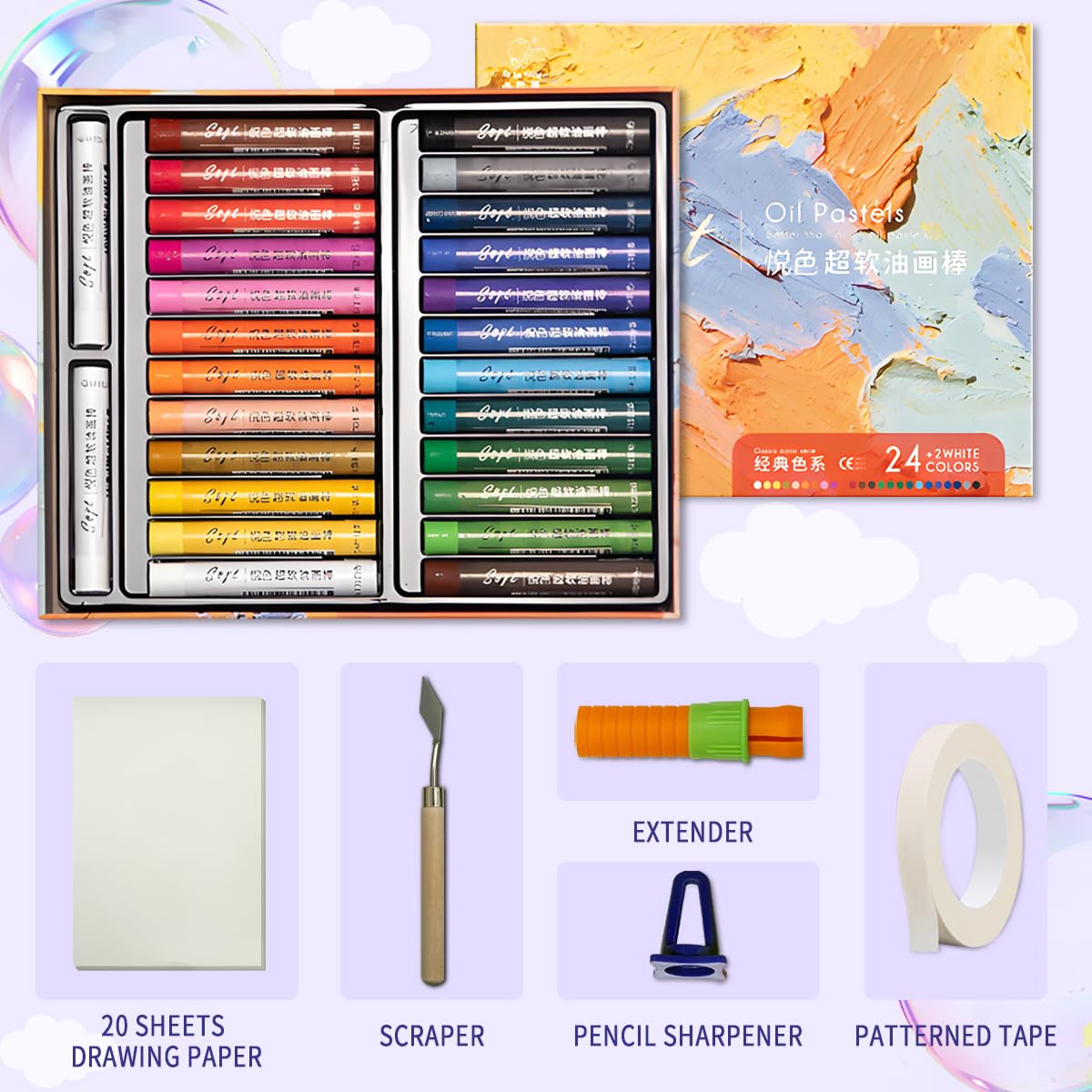 Non-Toxic 24-Color Ultra-Soft Heavy Pigment Oil Pastels - Premium Artist Soft Crayons for All Ages & Skill Levels,Ideal for Students & Classroom Bulk Use.