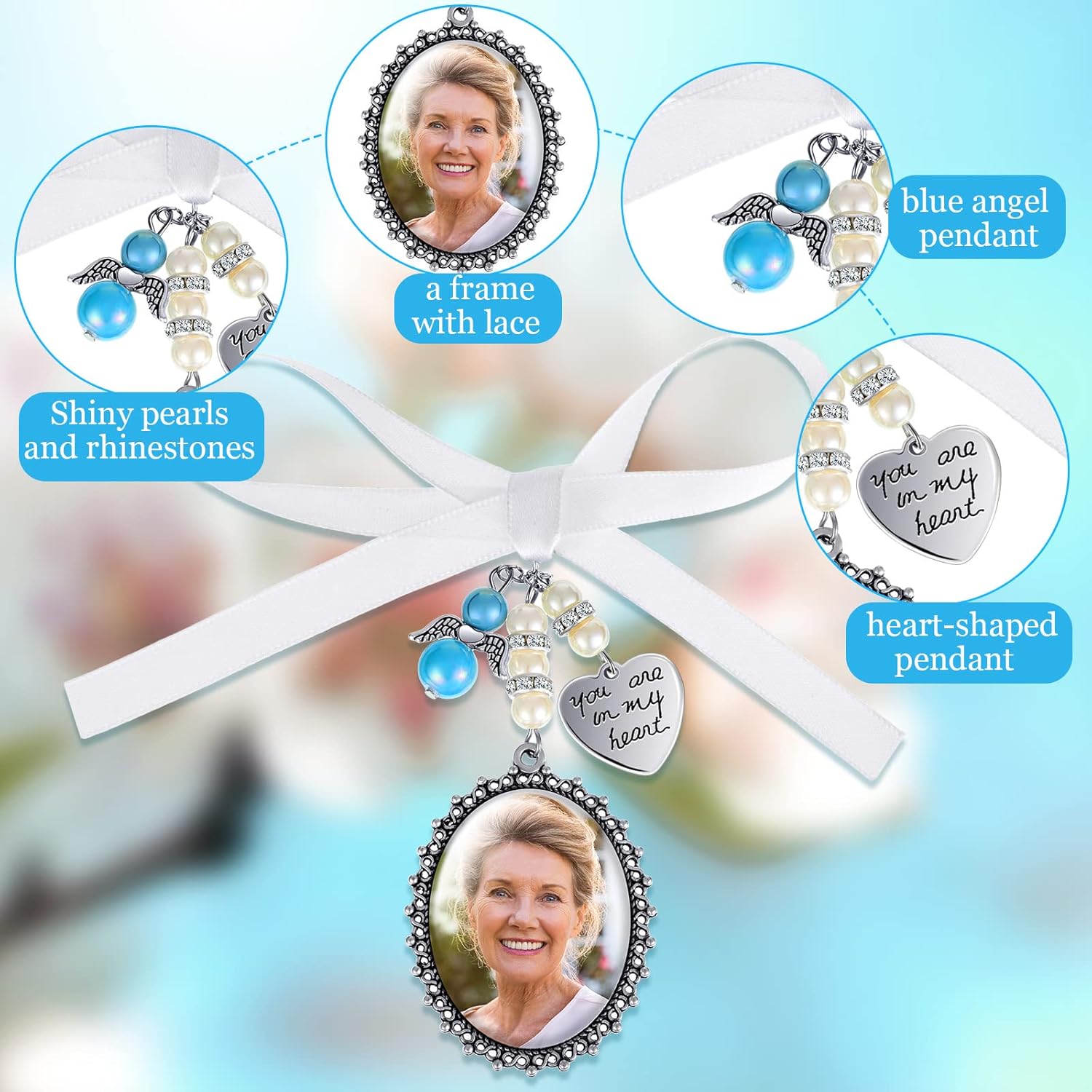 Hicarer Wedding Bouquet Photo Charms for Memory Bridal Angel Lacy Oval Wedding Charms for Bouquet You Are Always in My Heart Charm for Bridal Party Gifts - Image 3