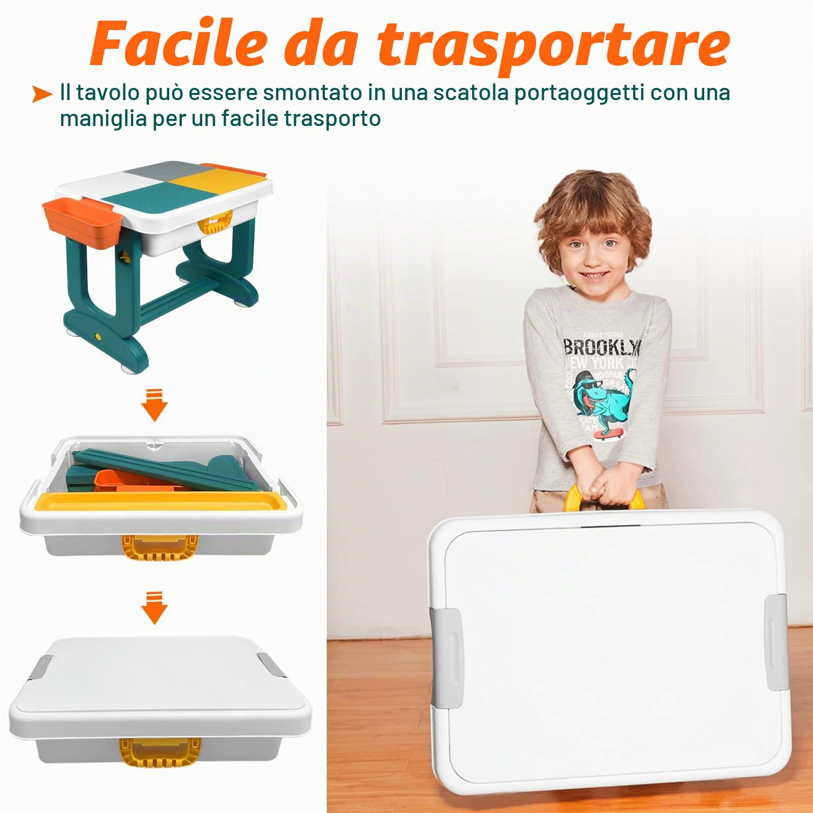 LARS360 Set di mobili per bambini con tavolo e sedie, gruppo multifunzionale con tavolo da costruzione, tavolo per attività a doppio lato, tavolo da gioco per bambini da asilo (fornito con 300