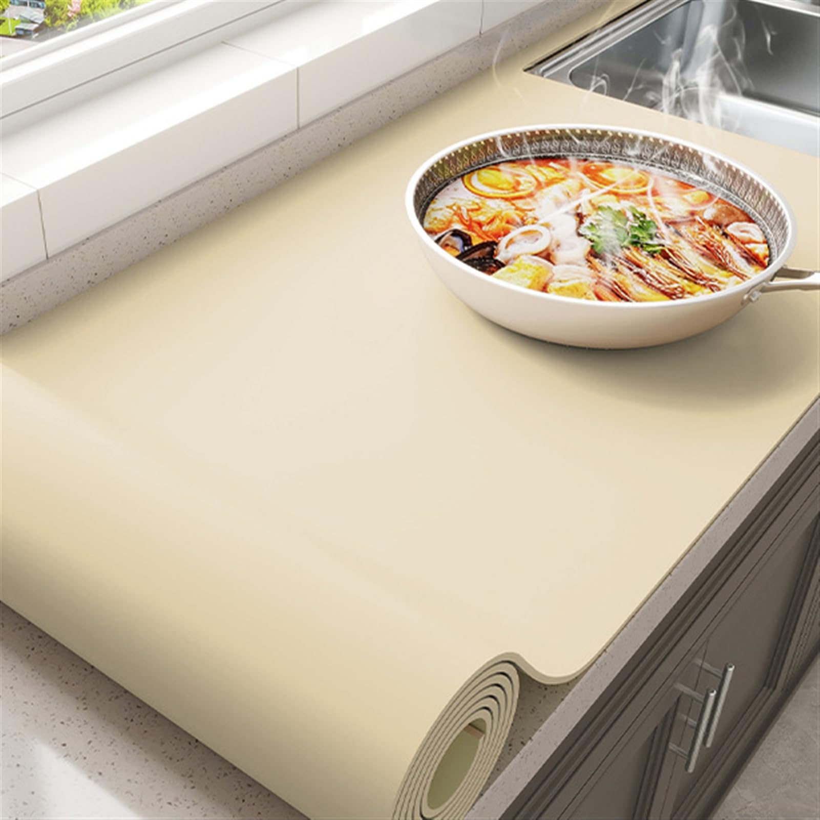 Odporna na wysokie temperatury silikonowa mata kuchenna, antypoślizgowy bieżnik na stół, ochrona powierzchni roboczej, 50 x 140 cm, idealna do gotowania i pieczenia Tapis de Cuisine en Sile