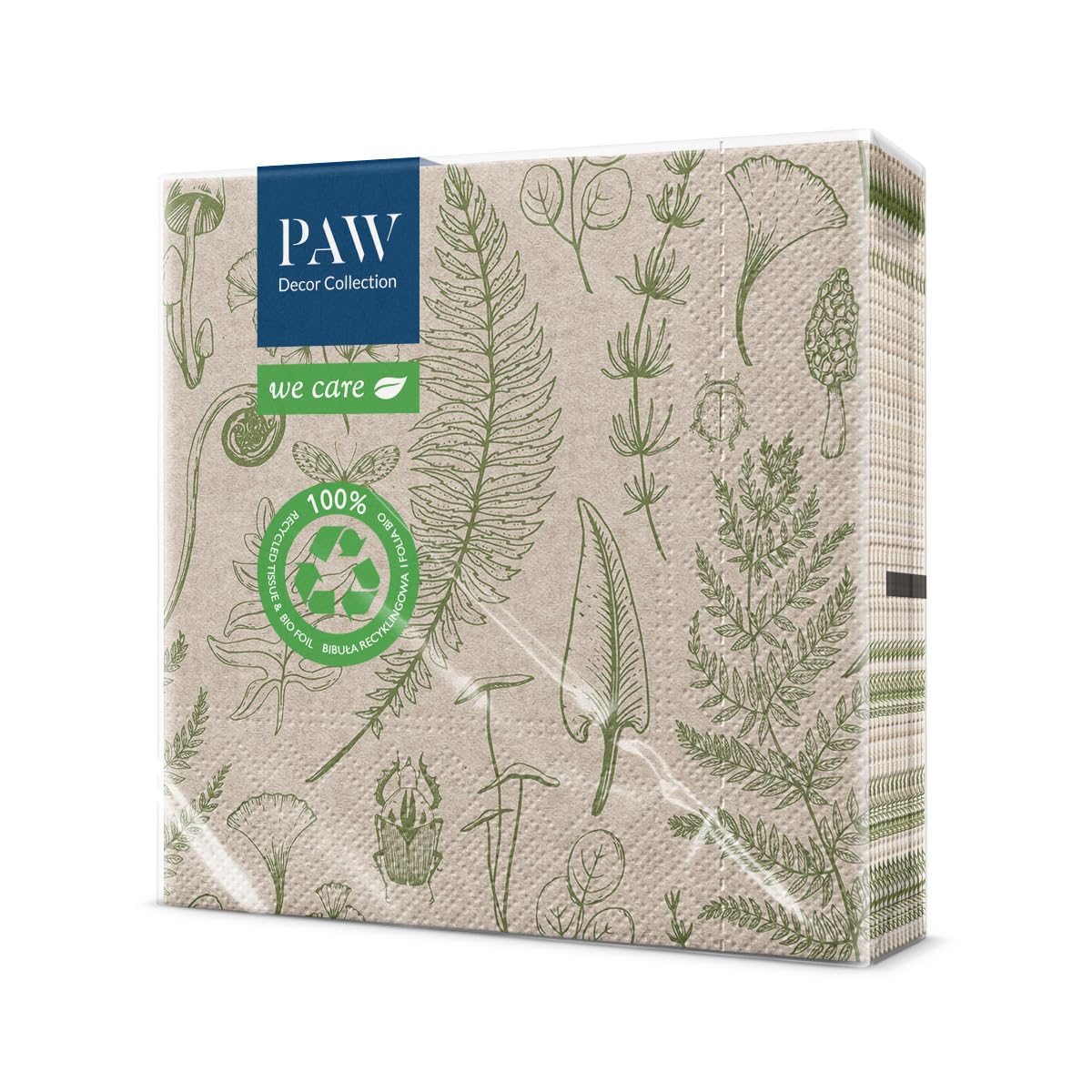 PAW - Recycled Napkins 3-Ply (33 x 33 cm) I Pack of 20 I Perfect for Birthdays, Parties, Weddings, Communion, Celebrations I Environmentally Conscious Paper Napkins Recycled - Forest Nature I Forrest