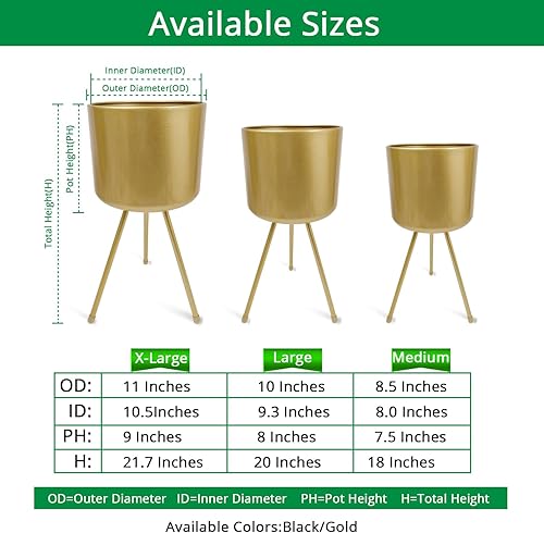 Miniatura 3 de Mid-Century Metal Flowerpot with Stands, Gold Stylish Modern Floor-Standing Flowerpot,Suitable for Orchid, Aloe Indoor Outdoor Decoration 8.5'' Wide