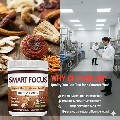 Miniatura 6 de Polvo orgánico de hongos  Melena de león, Reishi, Chaga  Suplemento de enfoque y apoyo de memoria  Suplementos cerebrales nootrópicos para claridad