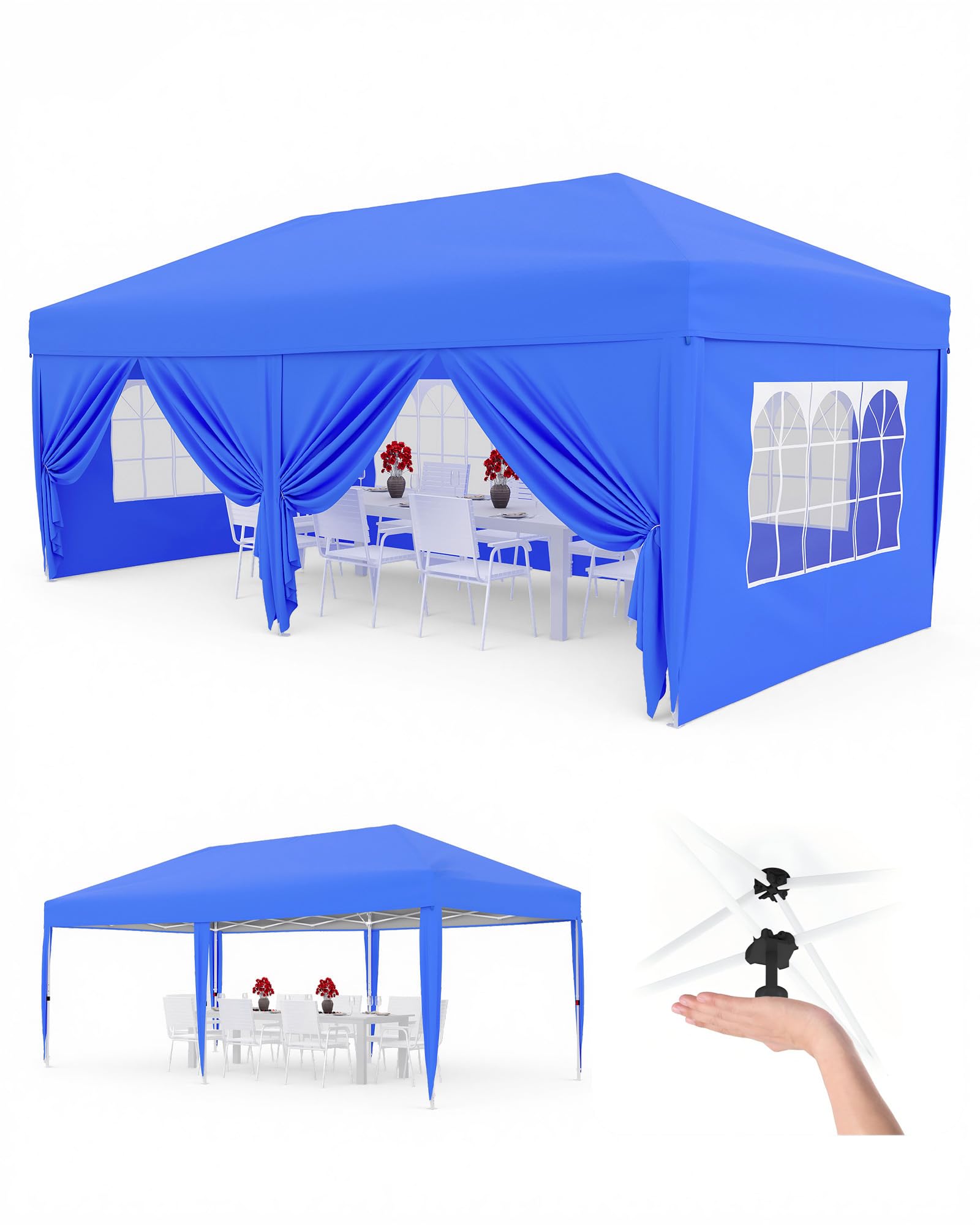 Gazebo pieghevole 3 x 6 m impermeabile stabile con 6 pareti laterali – Gazebo pop-up pieghevole in Oxford 420D, protezione UV 50+, regolabile in 3 posizioni in altezza, tenda per feste con borsa per