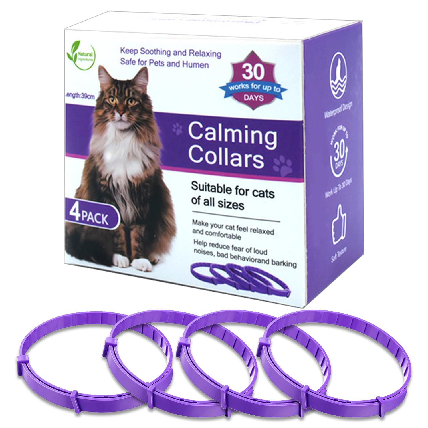 Calming Collar for Cats 4-Pack Cat Calming Collar Adjustable Soother Anxiety Relief Waterproof cat Calming Products 30-Day Stress Relief